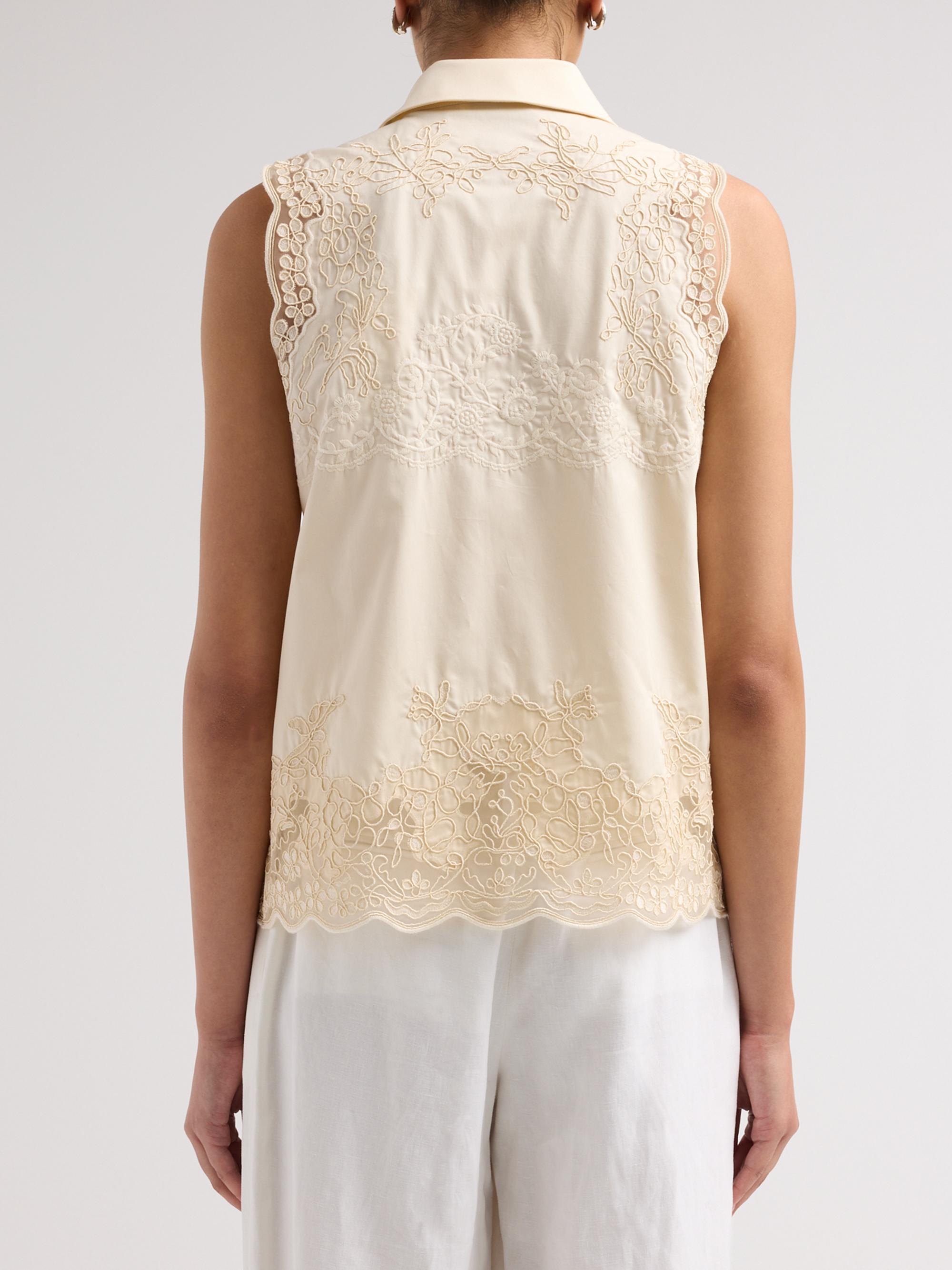 Elie Tahari Women's July The Ivy Embroidered Cotton Lace Blouse - Champagne | Thumbnail 3