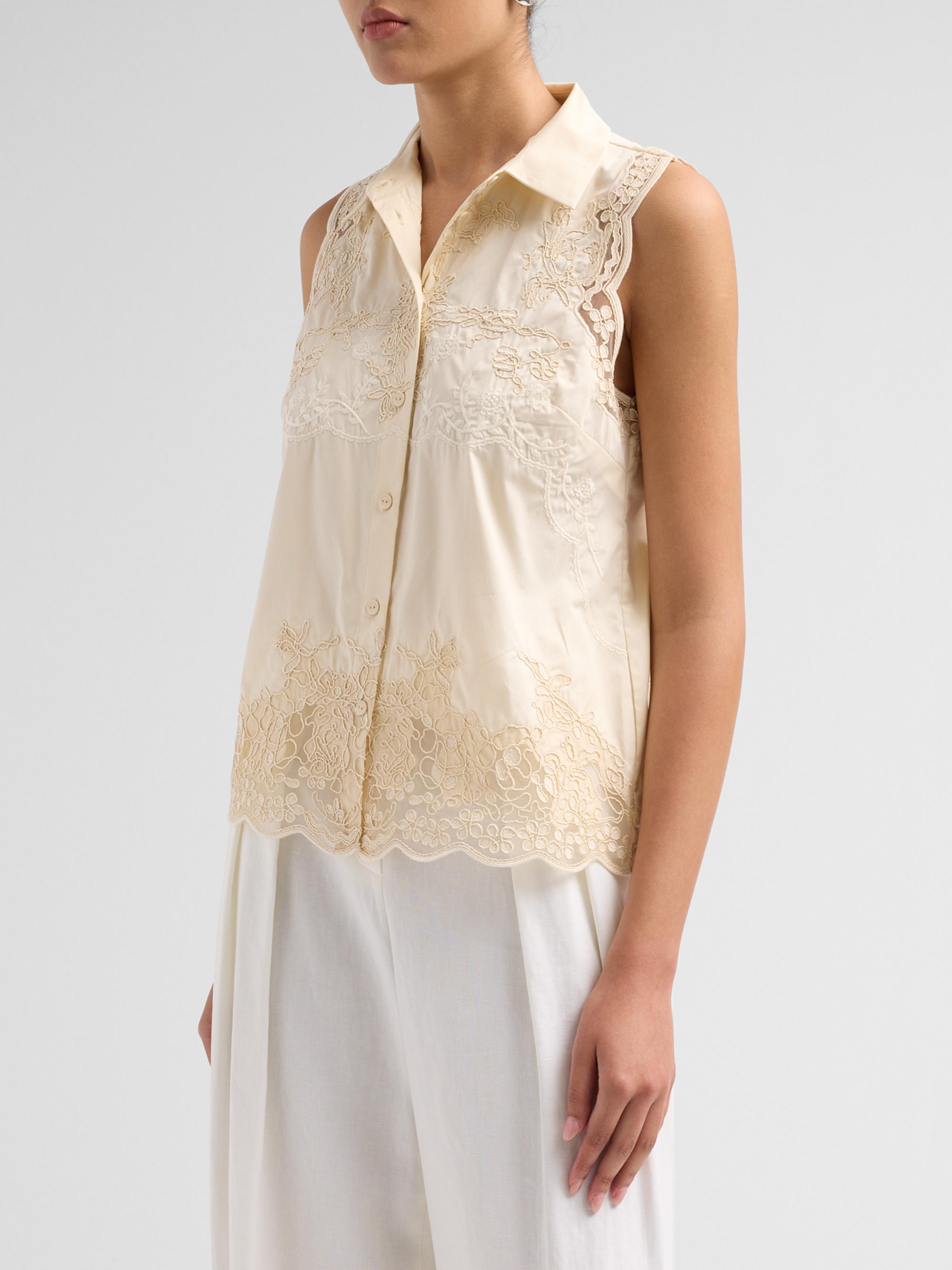 Elie Tahari Women's July The Ivy Embroidered Cotton Lace Blouse - Champagne | Thumbnail 4
