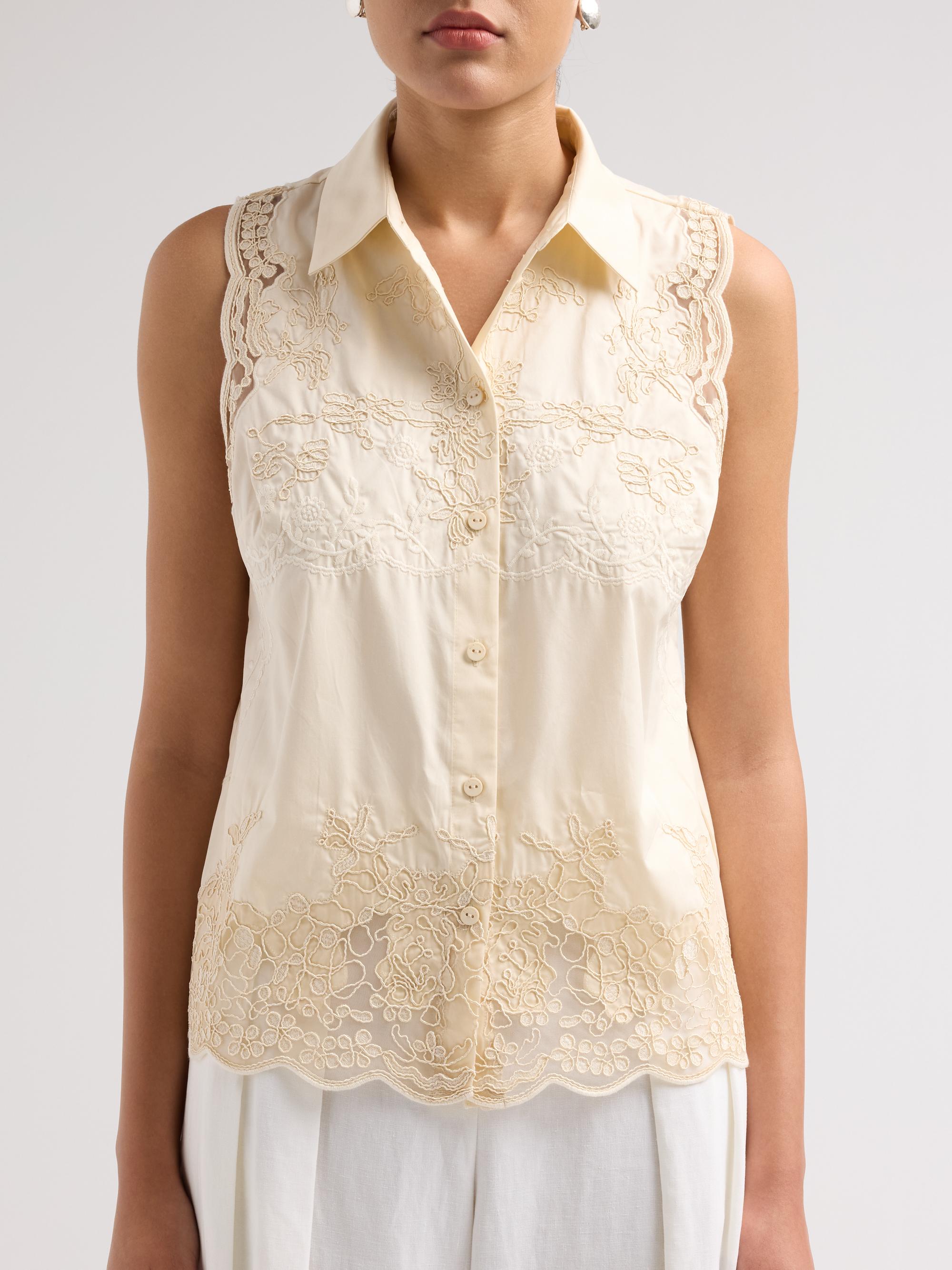 Elie Tahari Women's July The Ivy Embroidered Cotton Lace Blouse - Champagne | Thumbnail 5