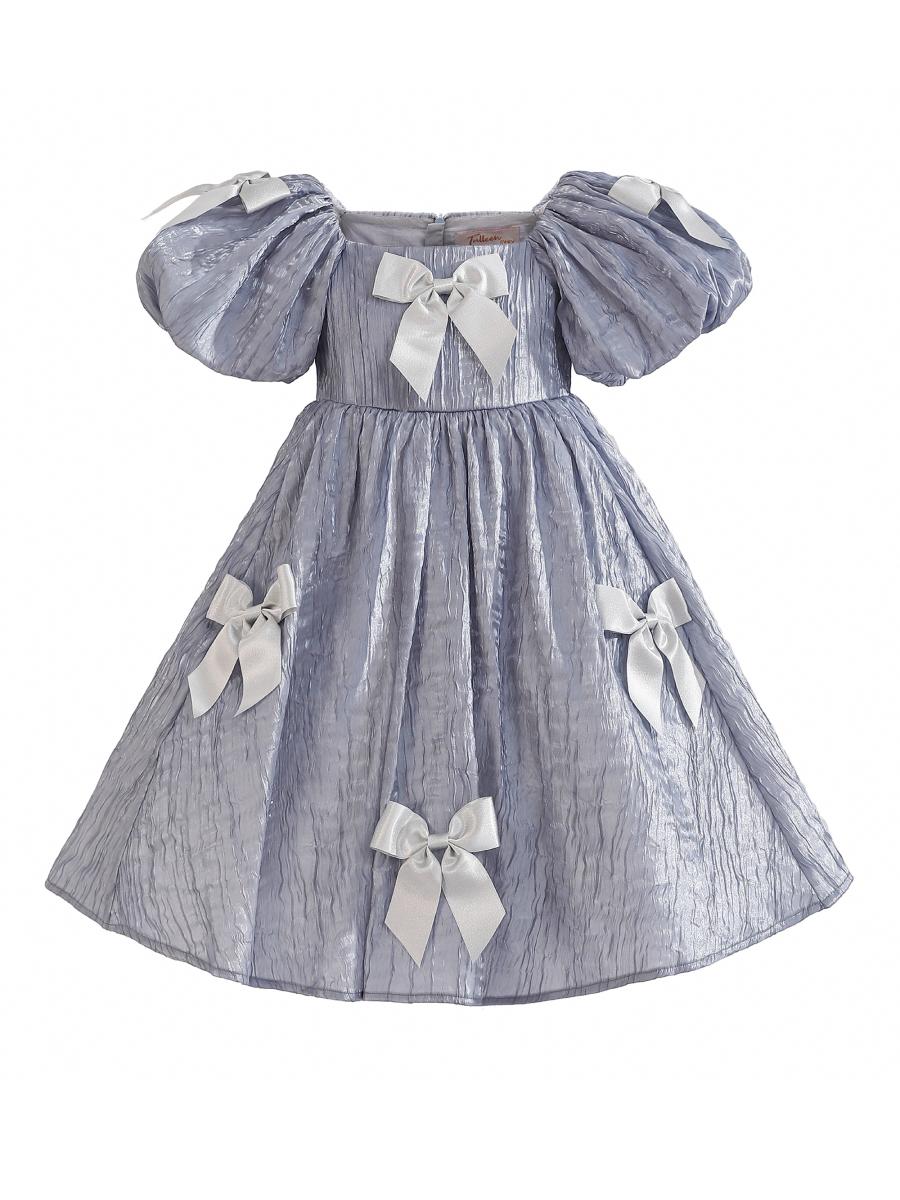 Tulleen Kids' Clarissa Bow-embellished Puff-sleeve Dress In Multi