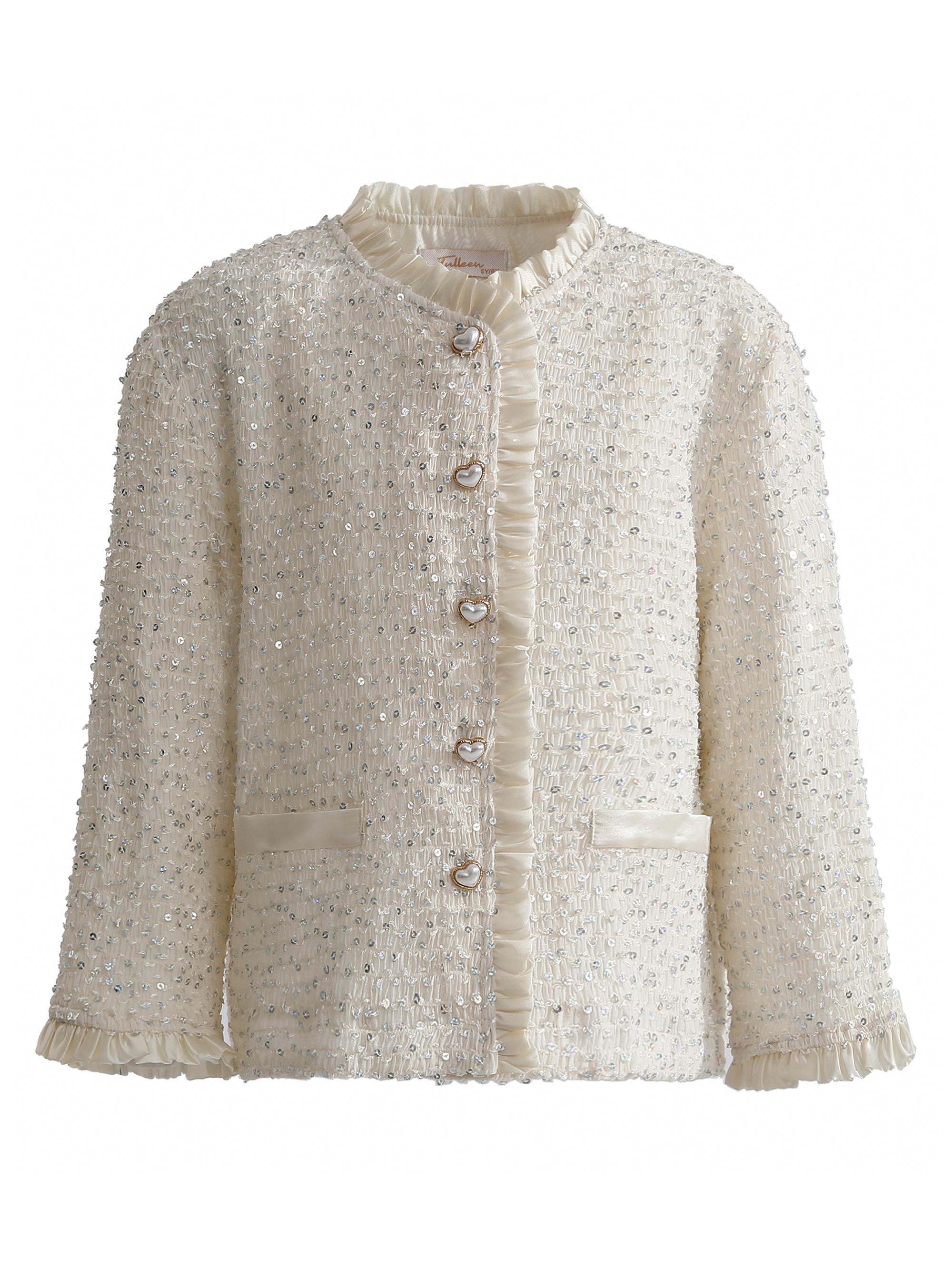 Tulleen Little Girl's & Girl's Sequin Tweed Jacket - Cream | Thumbnail 7