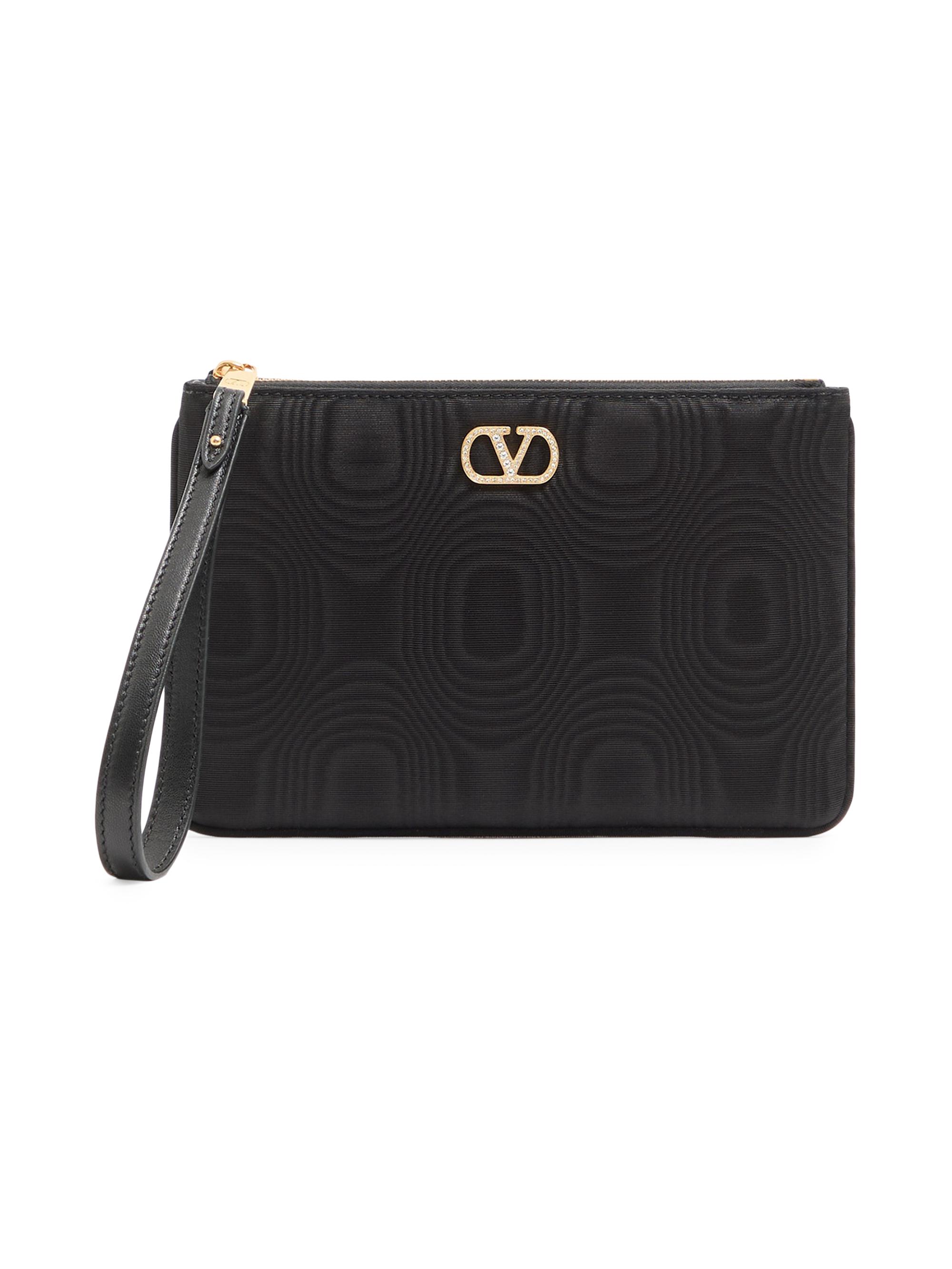 Valentino Garavani Women's VLogo Signature Clutch in Moiré Fabric with Jewel Logo - Black