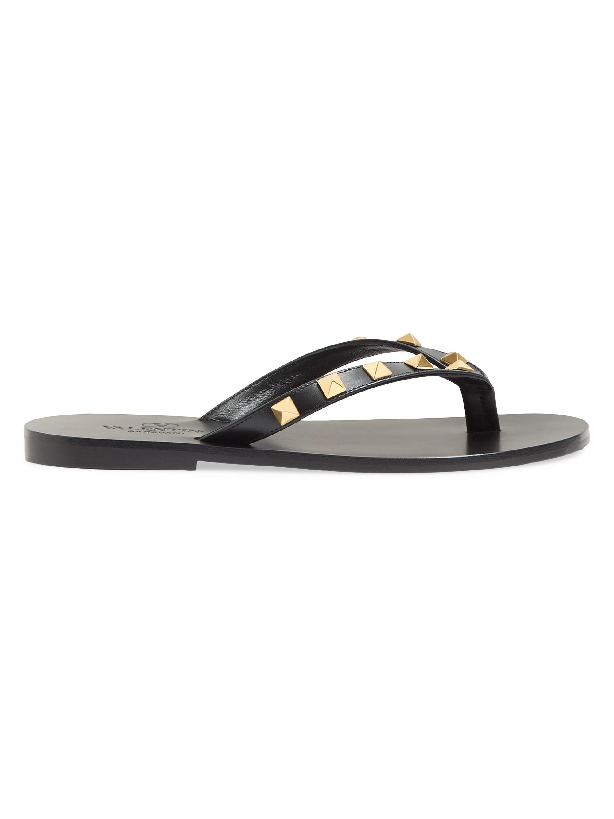 Valentino Garavani Women's Rockstud Calfskin Thong 05MM Sandals - Black