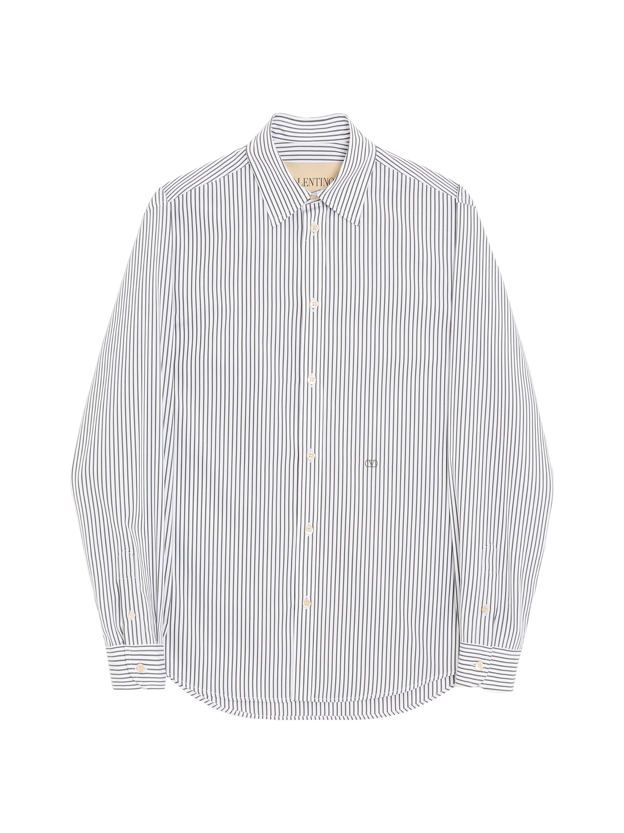 Valentino Garavani Men's Cotton Poplin Shirt with Striped VLogo Embroidery -  Green