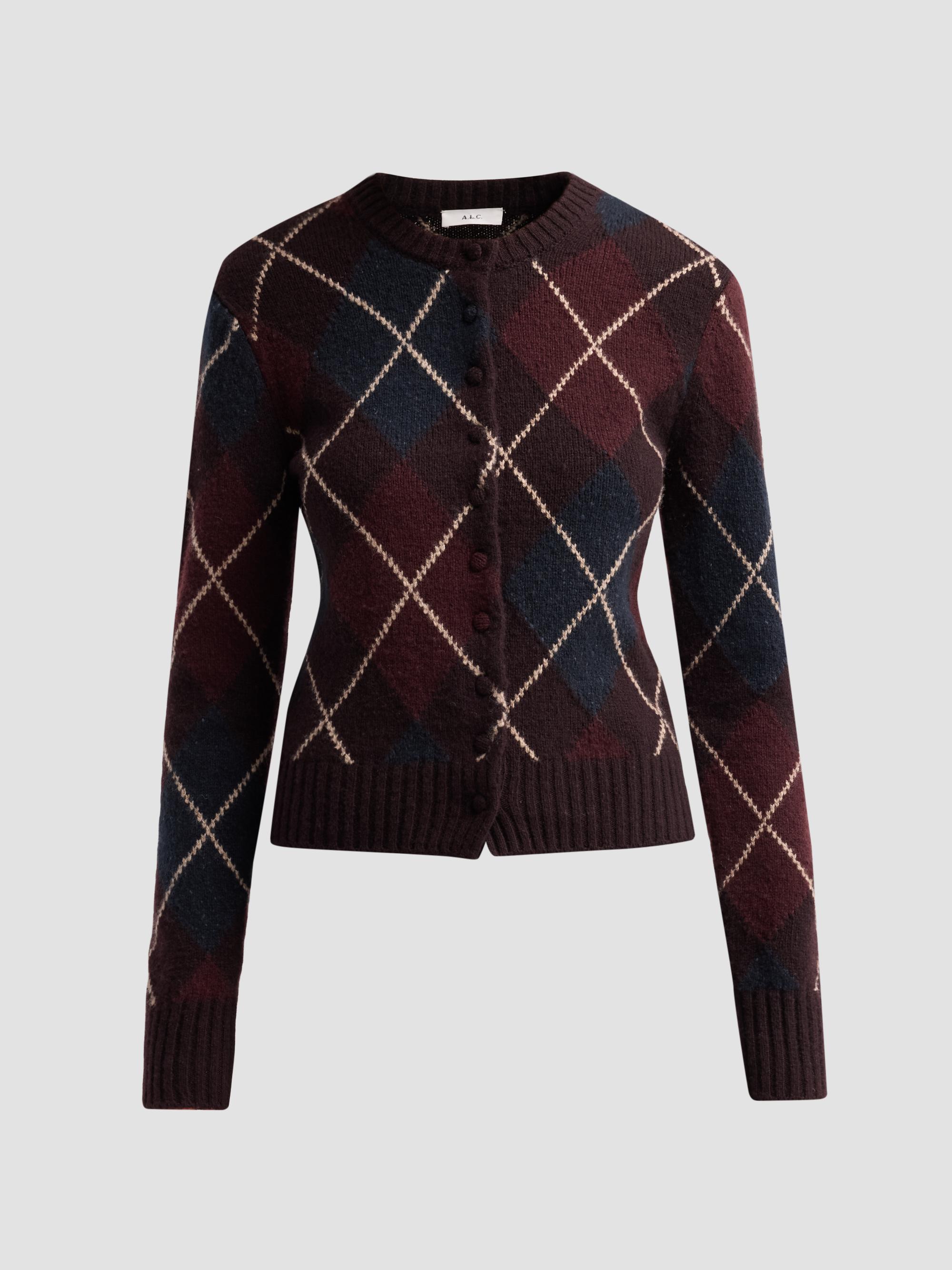 Guest in Residence Jane Plaid Cable-Knit Crewneck Cardigan | Saks