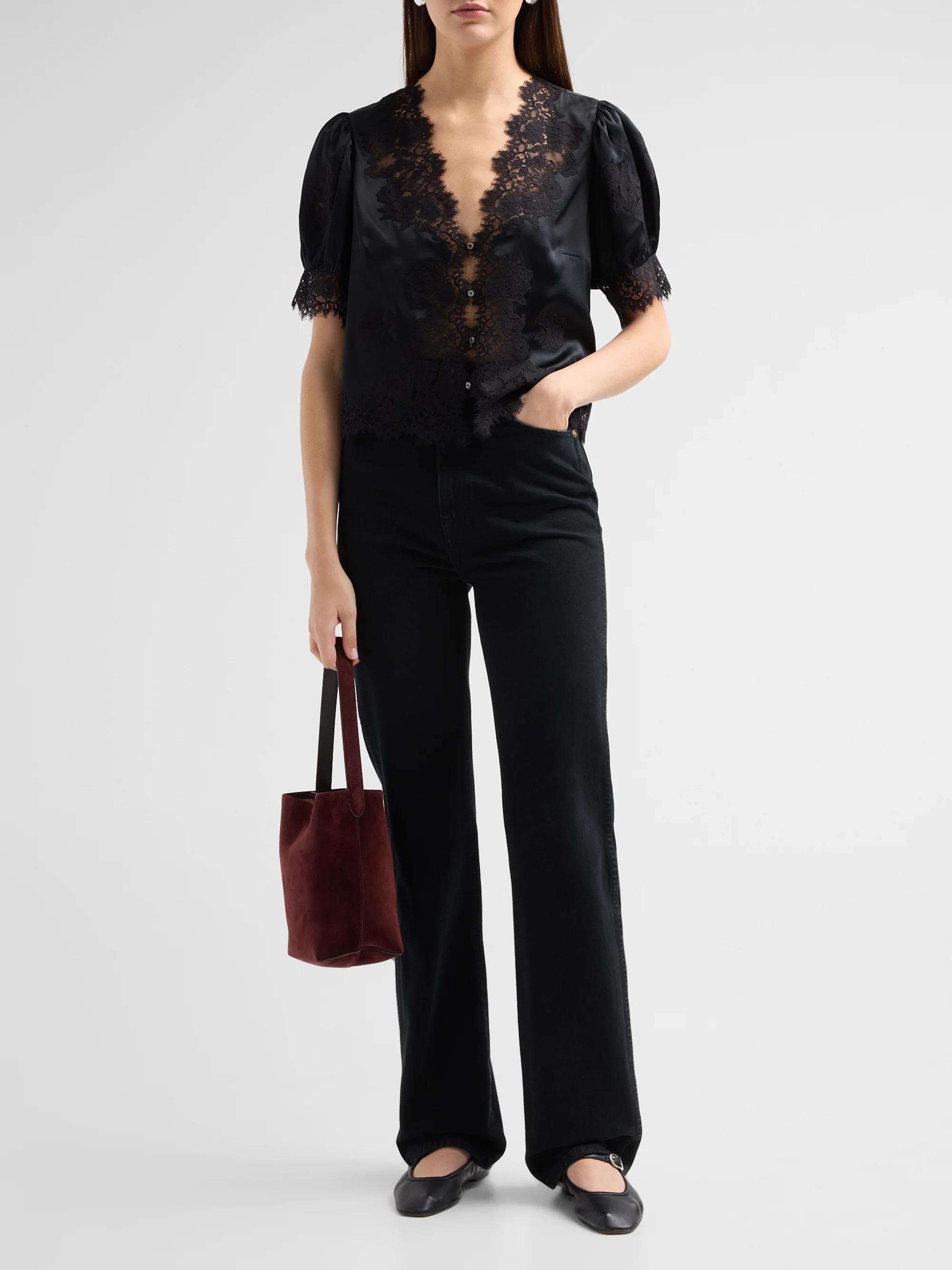 DÔEN Idella Lace-Trim Silk Top | Saks Fifth Avenue