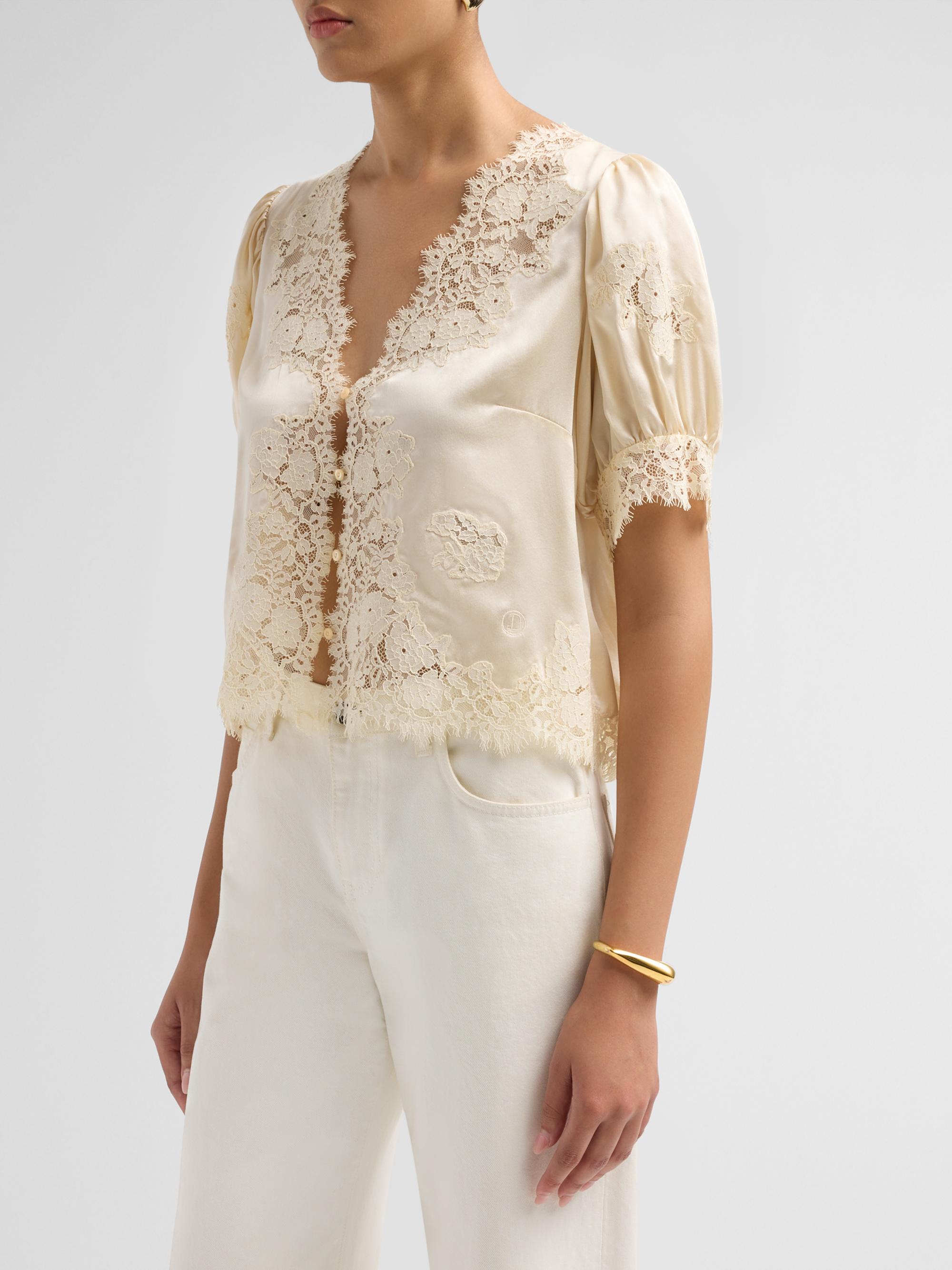 DÔEN Idella Lace-Trim Silk Top | Saks Fifth Avenue