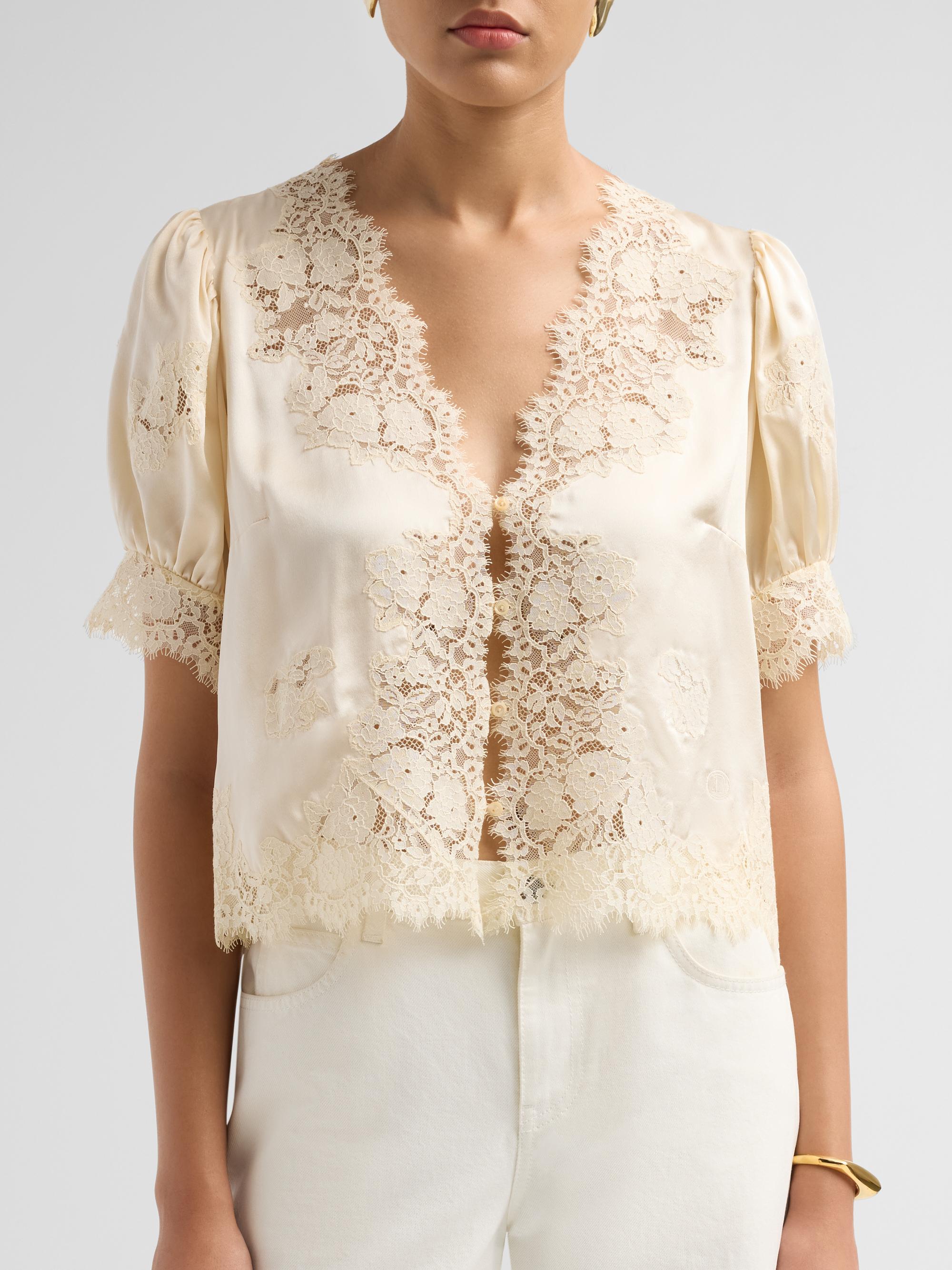 DÔEN Idella Lace-Trim Silk Top | Saks Fifth Avenue