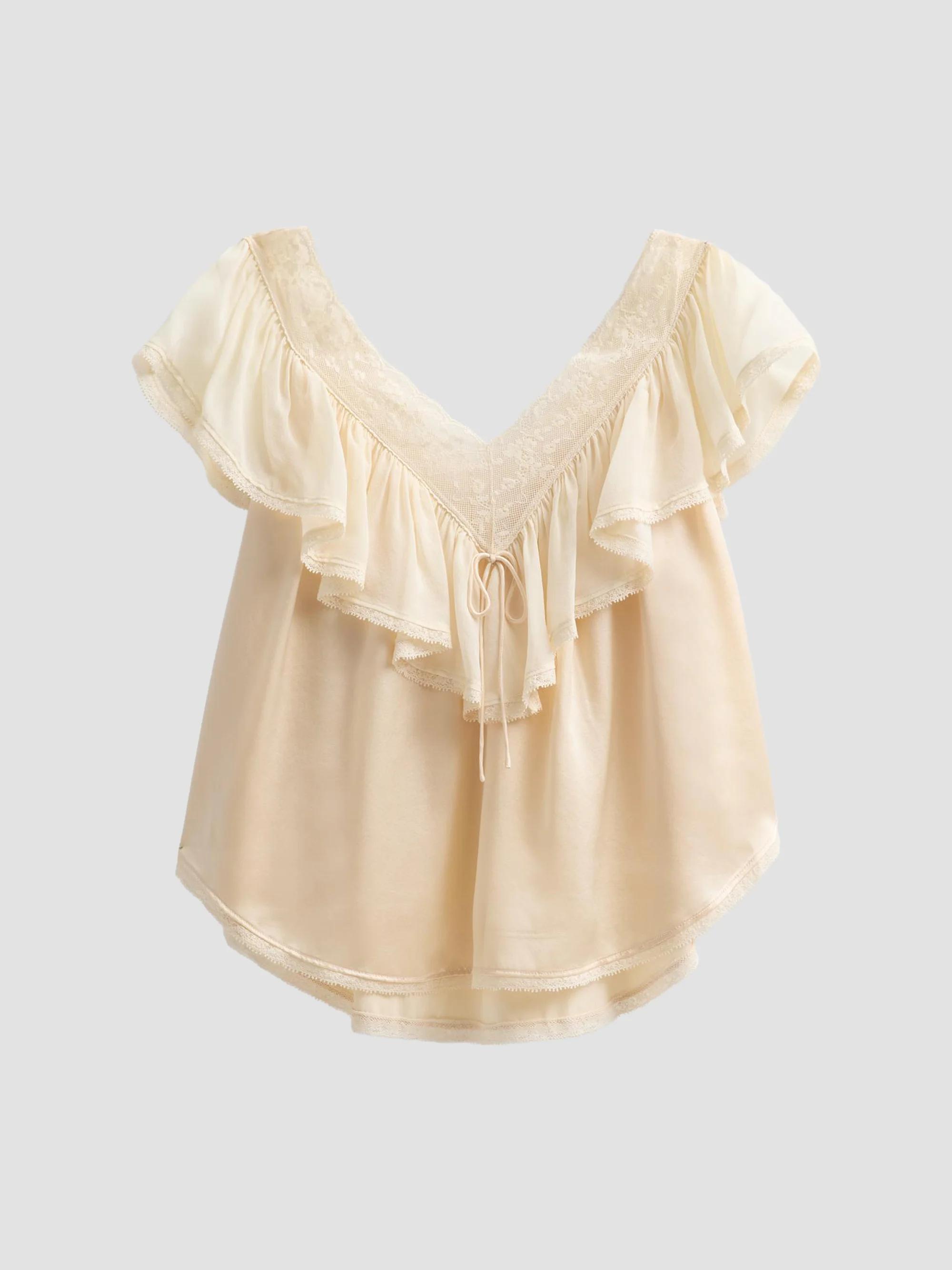 DÔEN Women's Yadira Silk Ruffle Top - Candlelight - Size Large