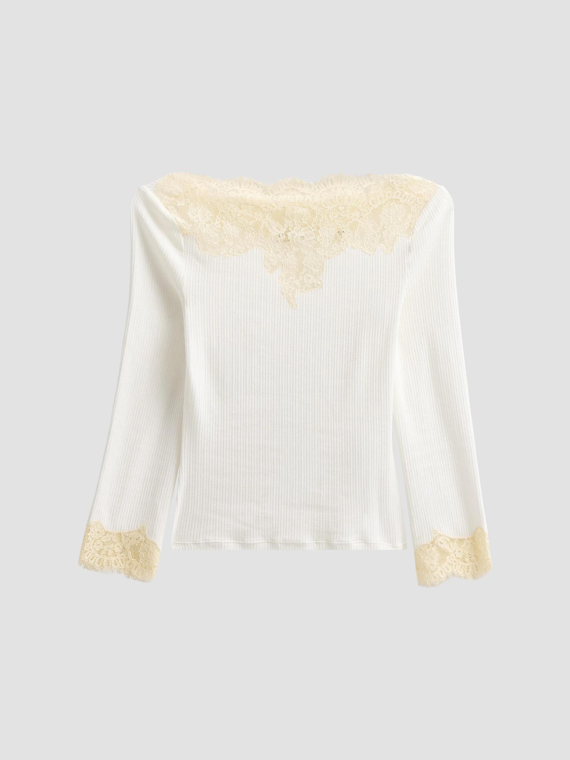 DÔEN Riana Lace-Trim Rib-Knit T-Shirt | Saks Fifth Avenue