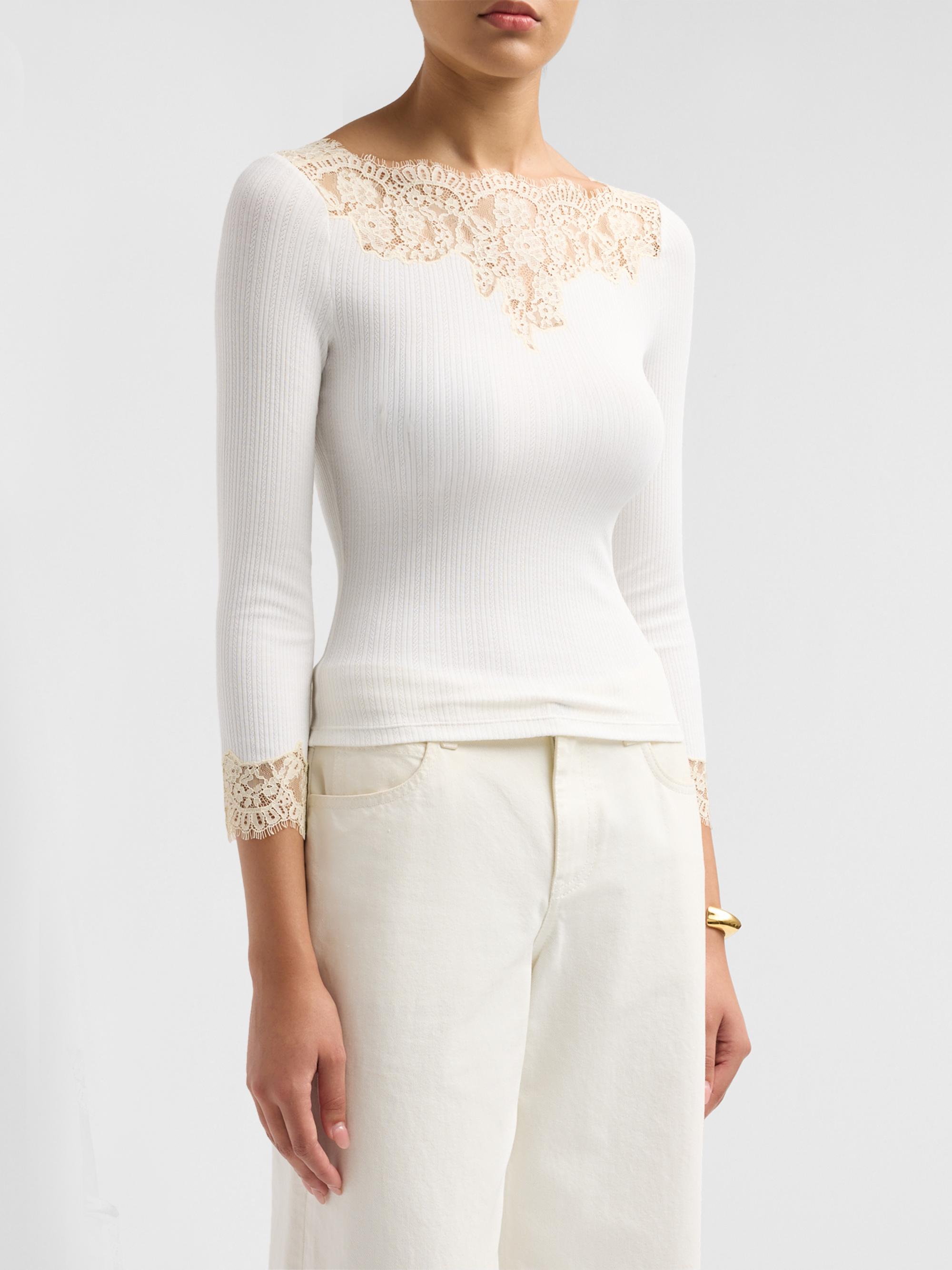 【最終値下げ】ローヘン　LONG STRING SHIRT WHITE DÔEN Riana Lace-Trim Rib-Knit T-Shirt | Saks Fifth Avenue