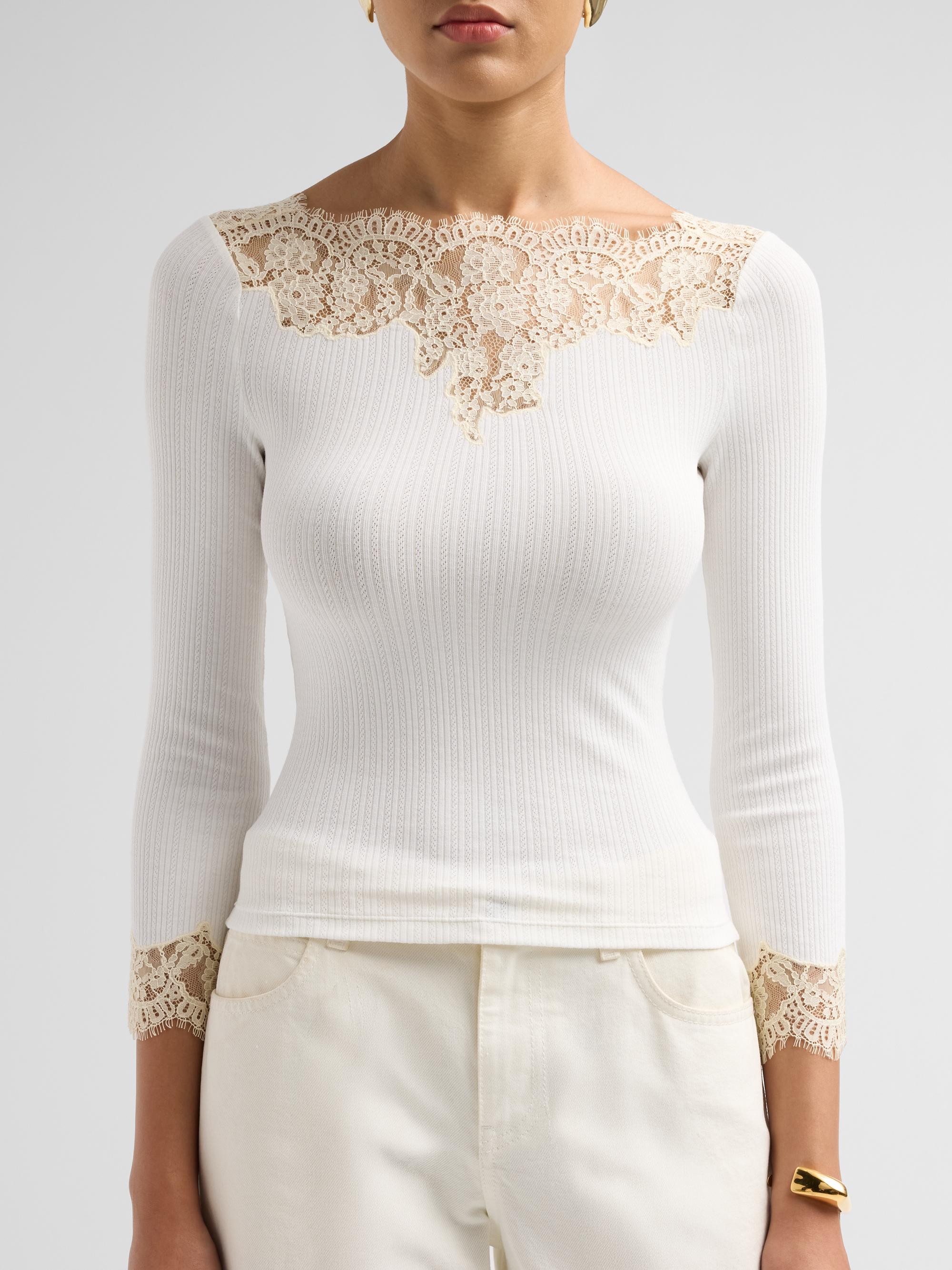 DÔEN Riana Lace-Trim Rib-Knit T-Shirt | Saks Fifth Avenue