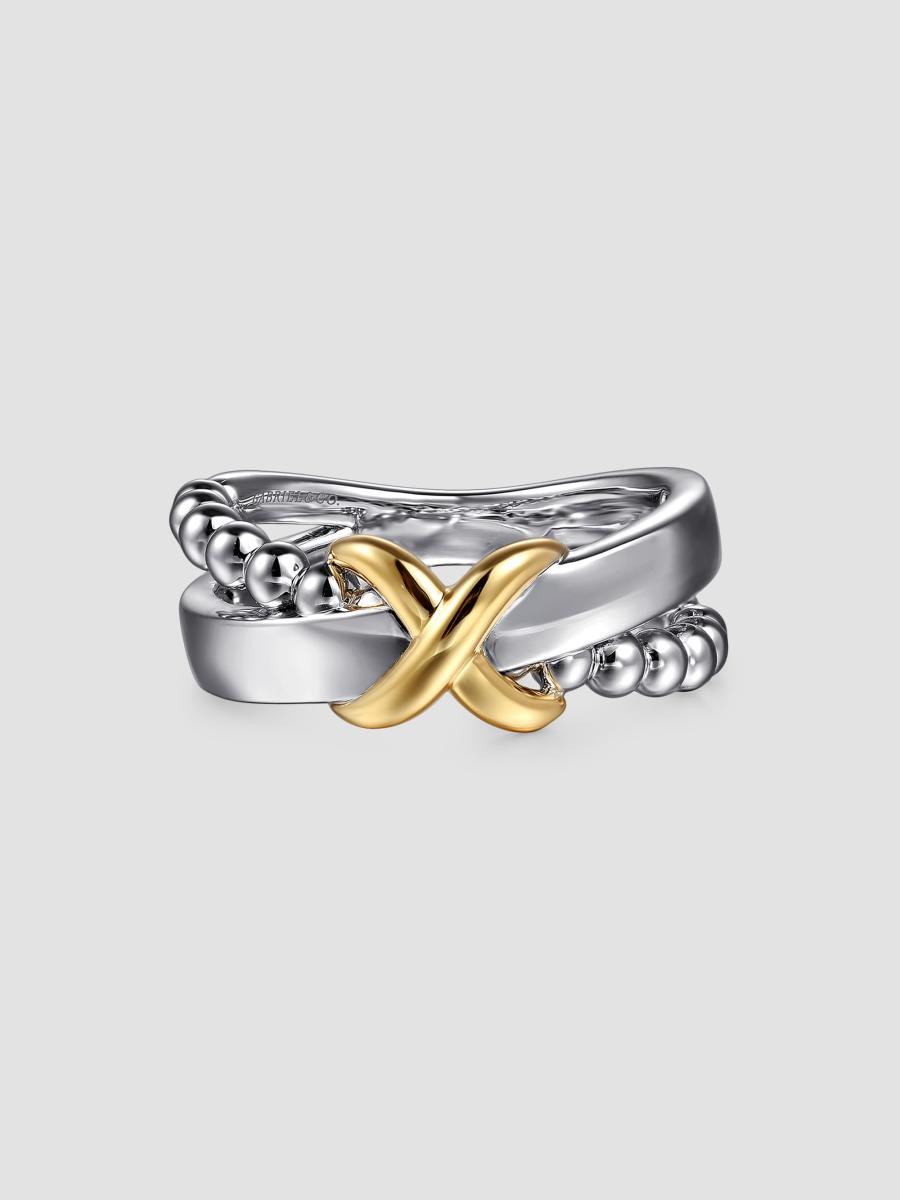 Gabriel & Co. Women's Bujukan 14k White & Yellow Gold Wide Crisscross Ring In Sterling Silver