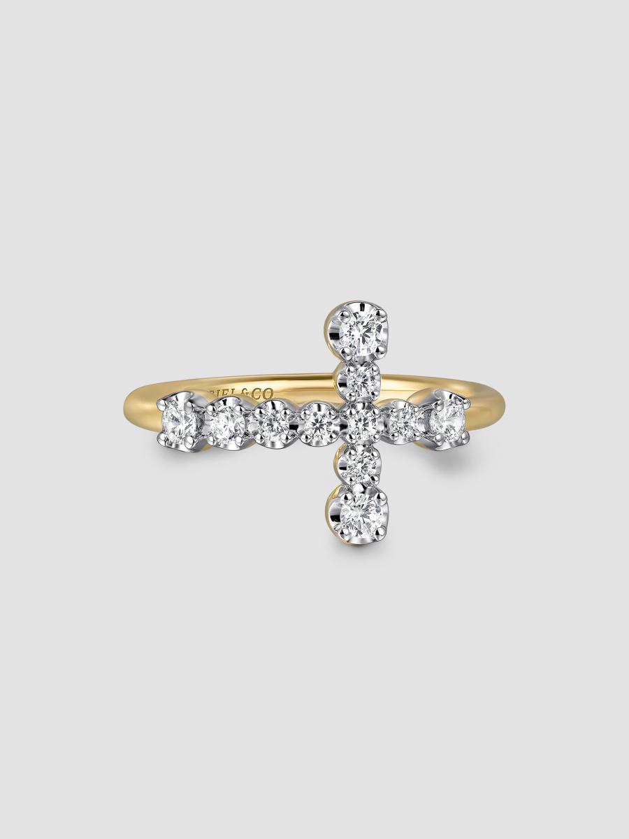 Gabriel & Co. Women's Contemporary Two-tone 14k Gold & 0.30 Tcw Diamond Cross Ring In Yellow Gold