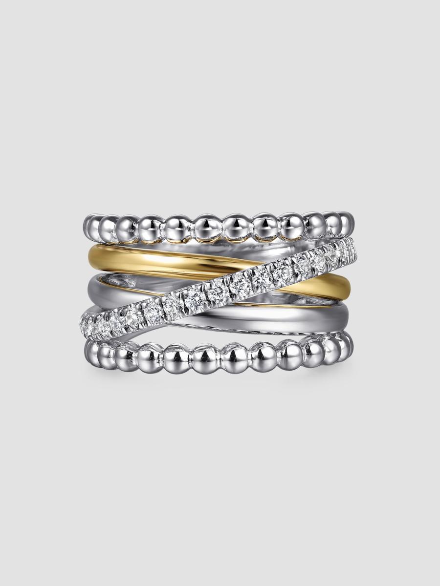 Gabriel & Co. Women's Bujukan Sterling Silver, 14k Yellow Gold & White Sapphire Multi-band Ring
