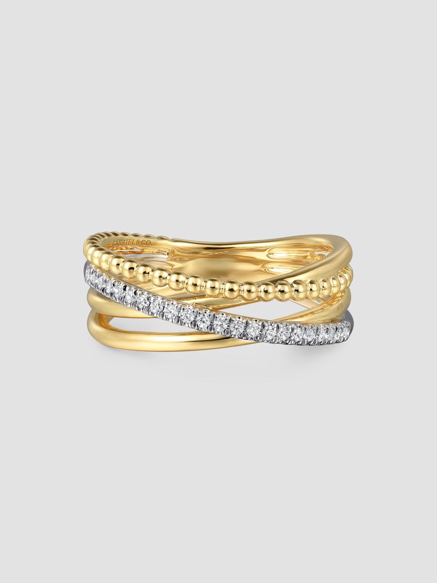 Gabriel & Co. Women's Bujukan Two-tone 14k Gold & 0.11 Tcw Diamond Multi-band Ring In Yellow Gold