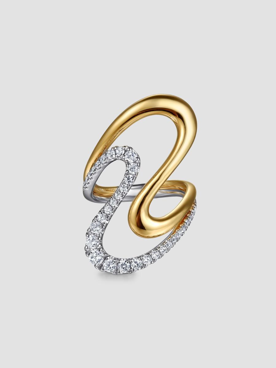 Gabriel & Co. Women's Contemporary Swirl 14k White & Yellow & 0.75 Tcw Diamond Twisted Ring In Yellow Gold
