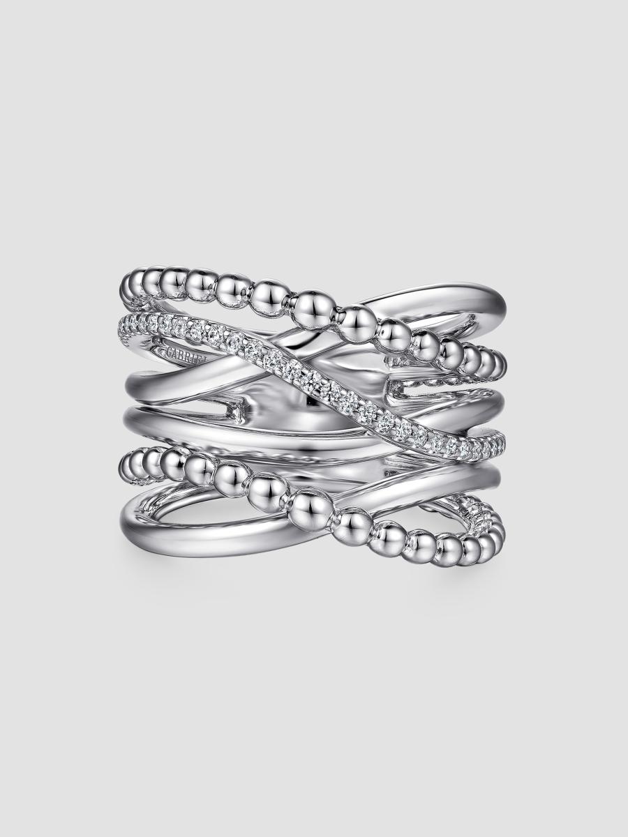 Gabriel & Co. Women's Bujukan Sterling Silver & White Sapphire Wide Crisscross Ring