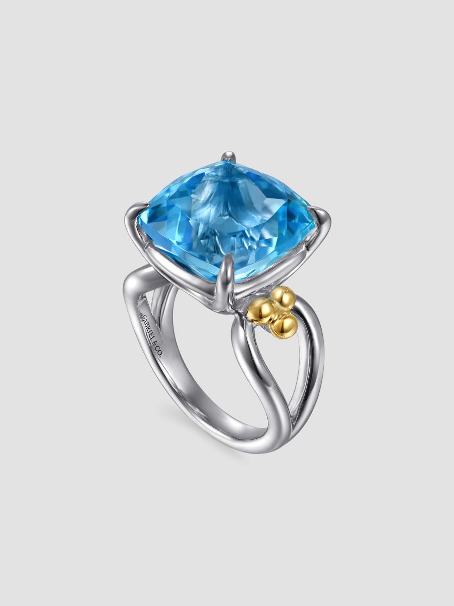 Gabriel & Co. Women's Bujukan 14k Yellow Gold, Sterling Silver & Blue Topaz Signet Ring