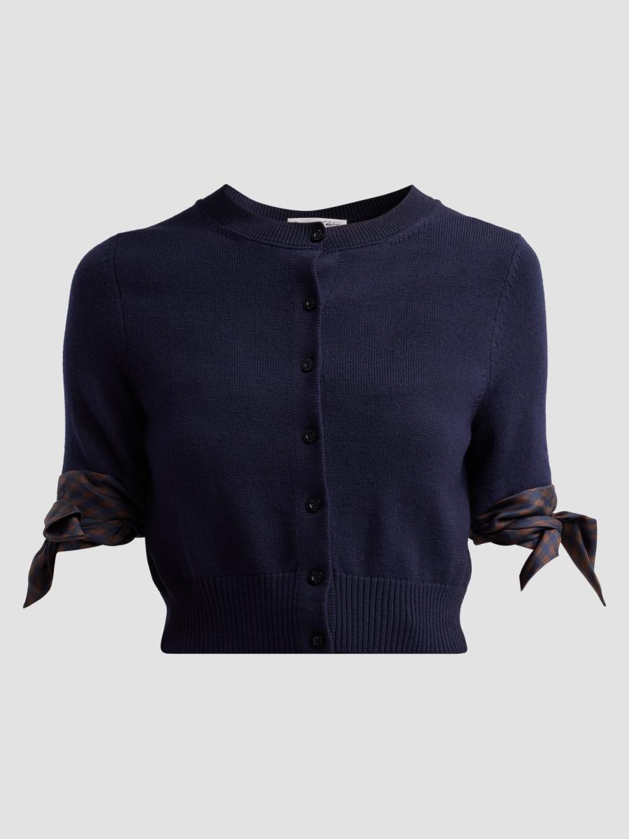 Oscar De La Renta Women's Argyle Tie-detailed Wool Crop Cardigan In Blue