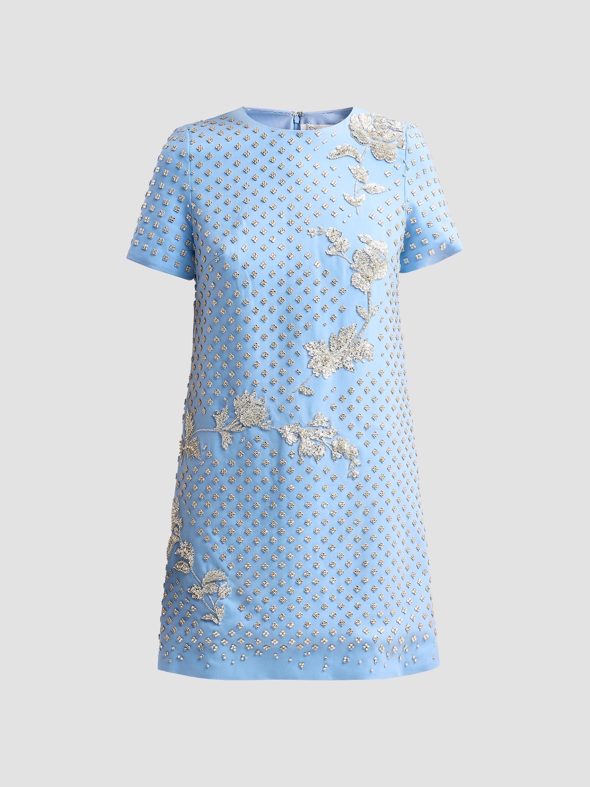 Oscar de la Renta Embroidered Floral Denim Minidress