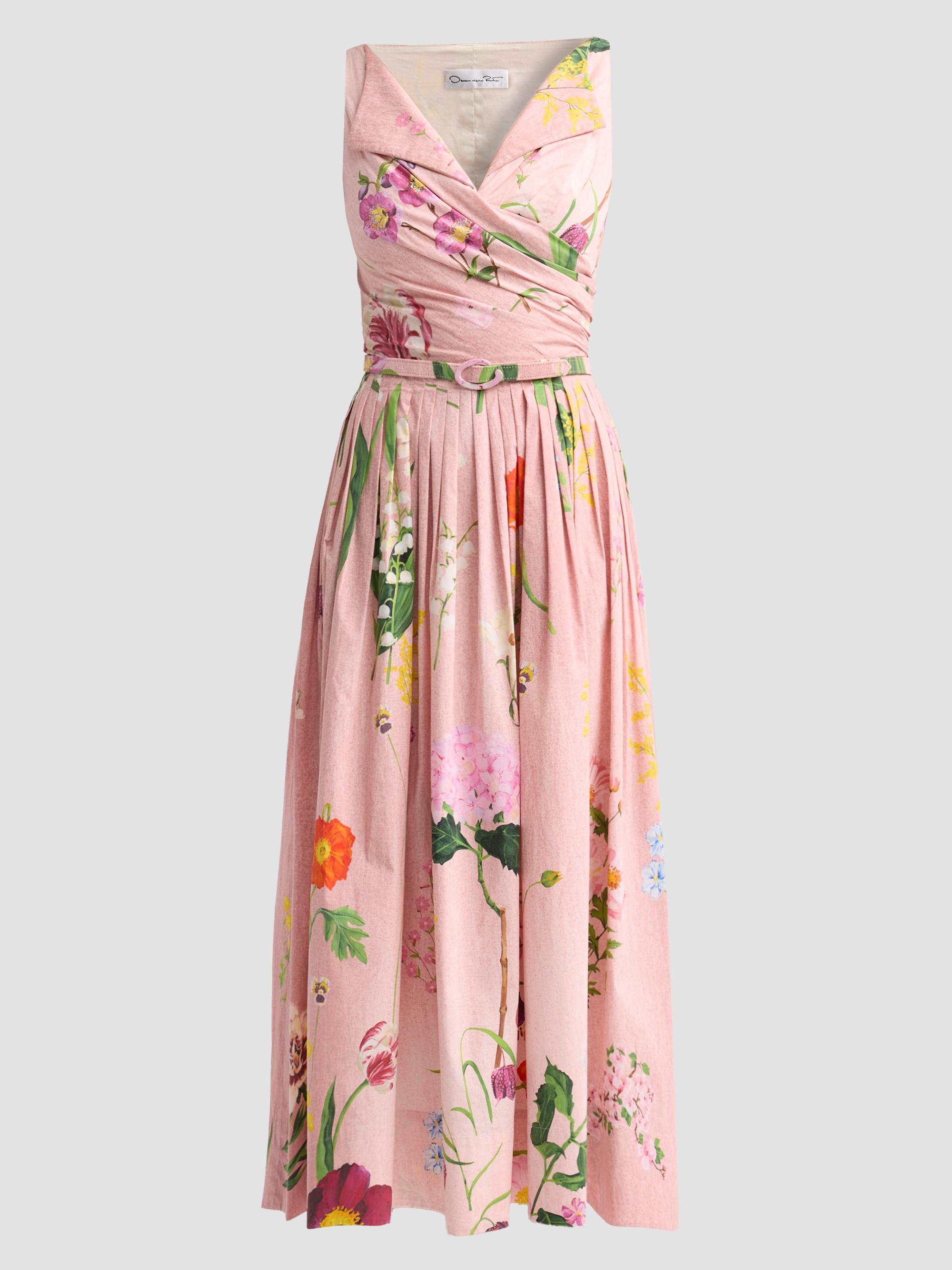 Oscar de la Renta Women's Floral Cotton Poplin Midi Dress - Blush Multi