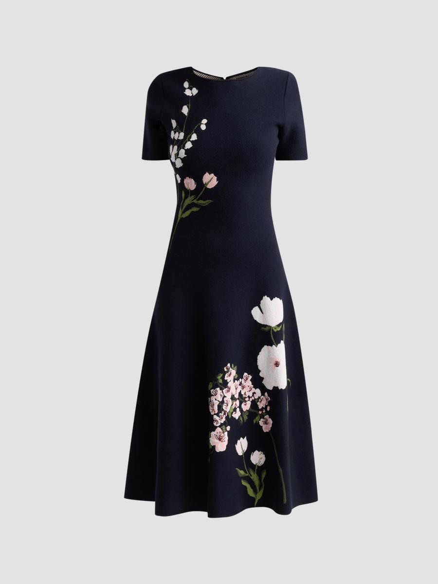 Oscar de la Renta Floral Jacquard Knit Midi Dress | Saks Fifth Avenue