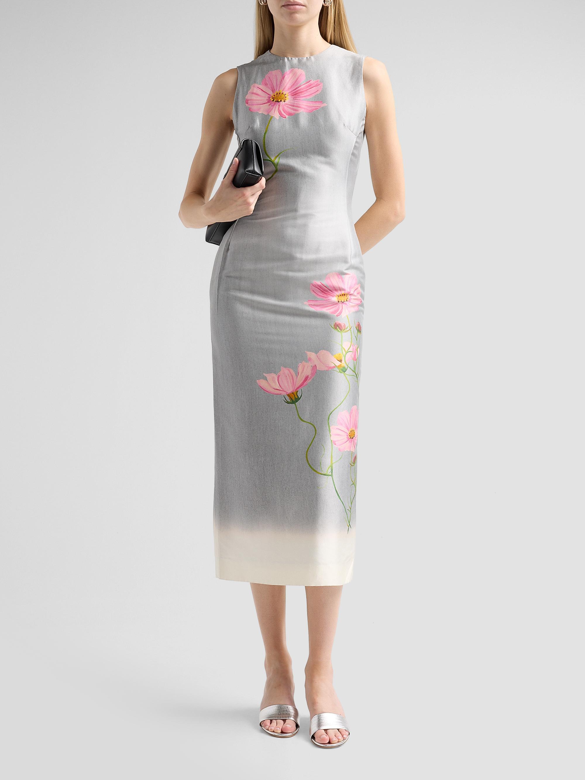 Floral Cotton-Blend Mikado Sheath Midi-Dress