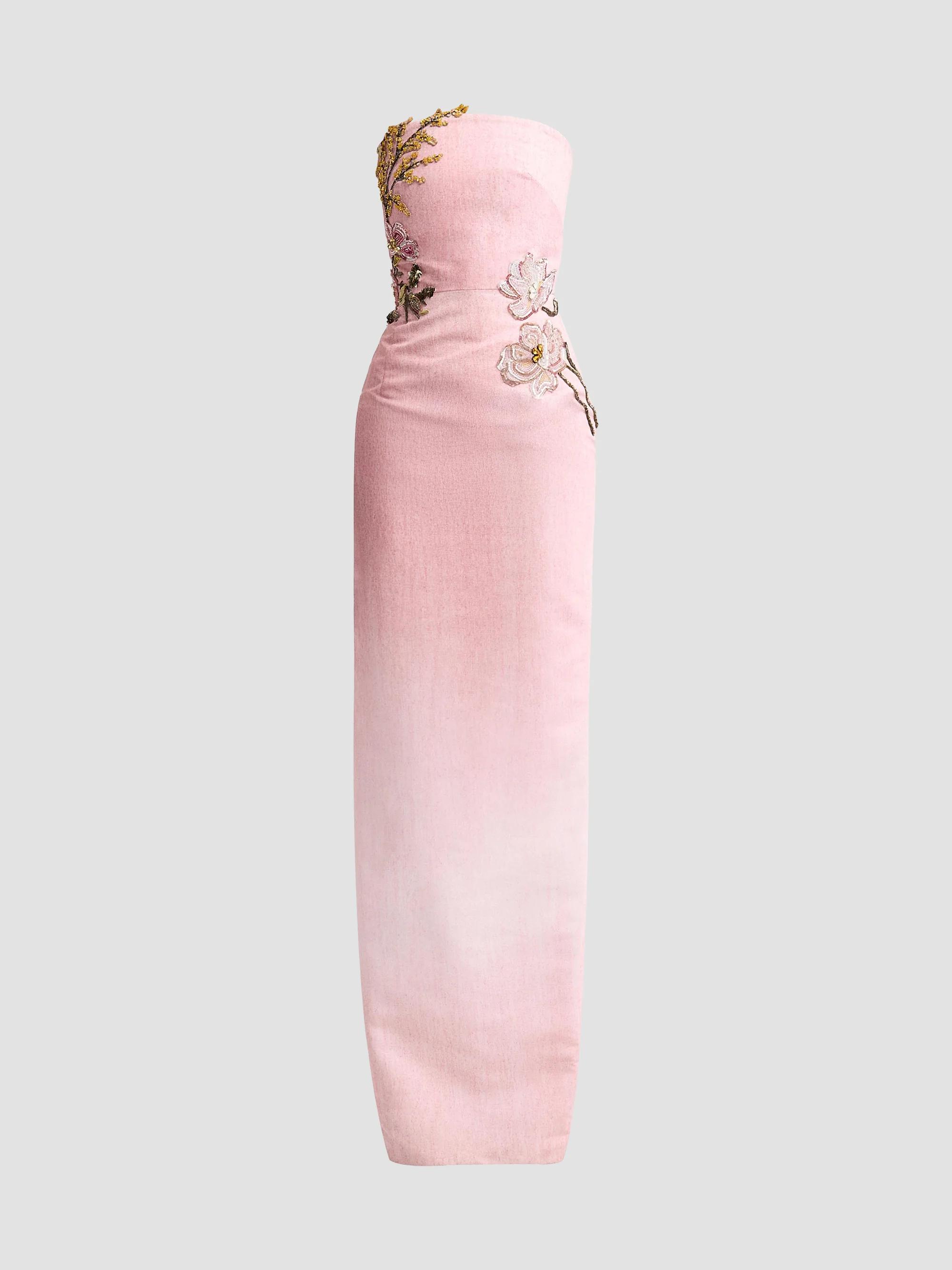 Oscar de la Renta Strapless Beaded Flower Column Gown, Blush, Women's, 8