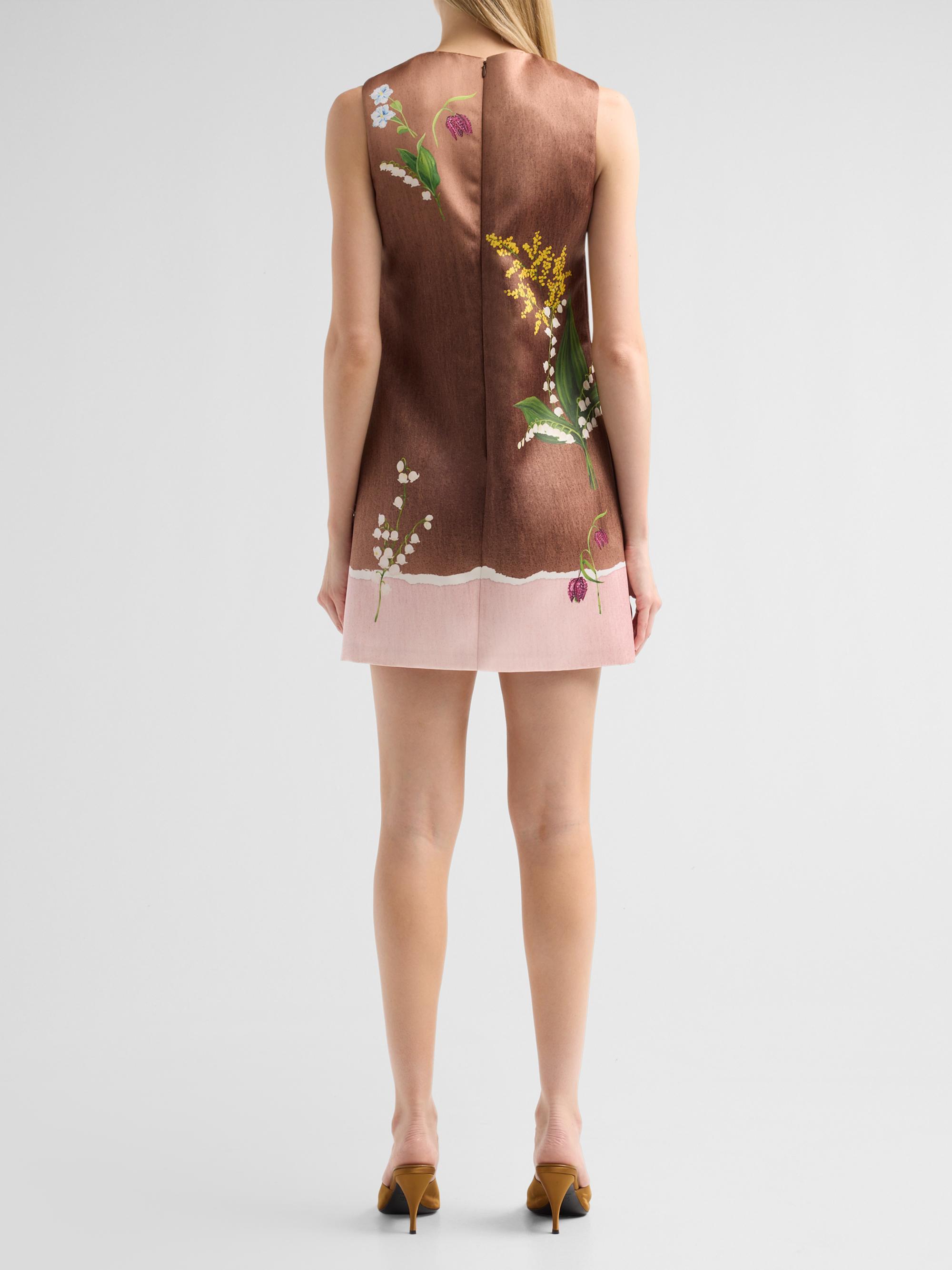 Mixed Botanical Border Satin Sleeveless Mini Dress