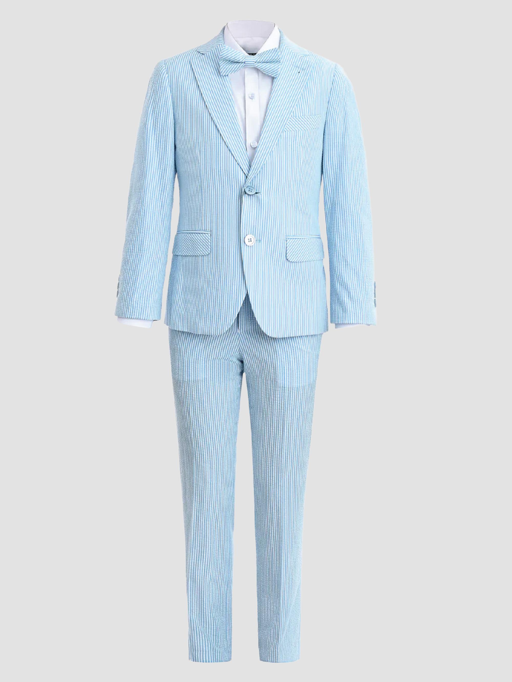 Moustache Little Boy's & Boy's Striped Suit with Peak Lapel - Blue Stripes