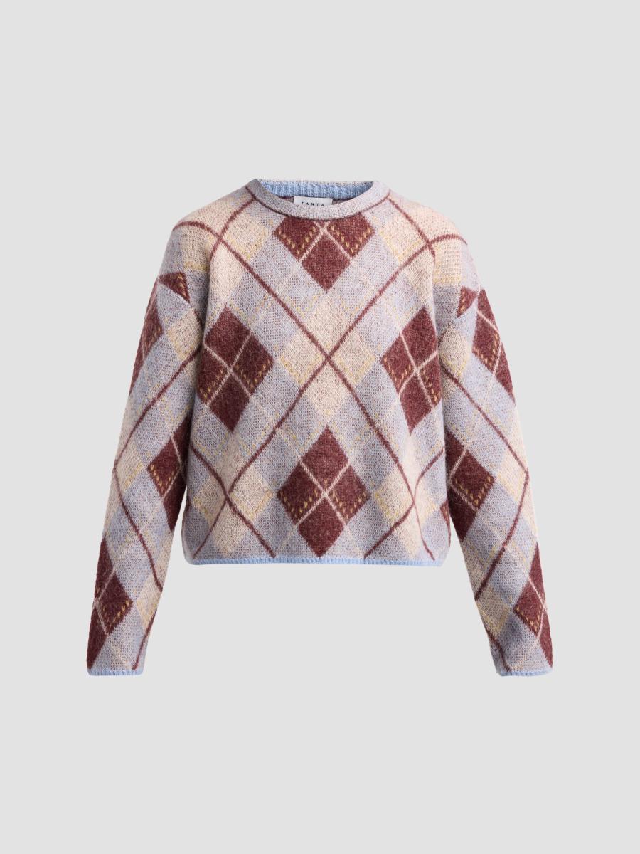Tanya Taylor Women's Sybil Argyle-inspired Crewneck Sweater In Winter Sky Mahogany