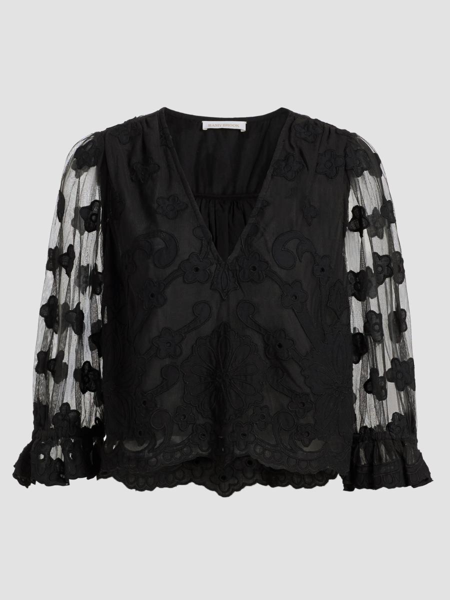 Ramy Brook Women's Esmeralda Embroidered Blouse In Black