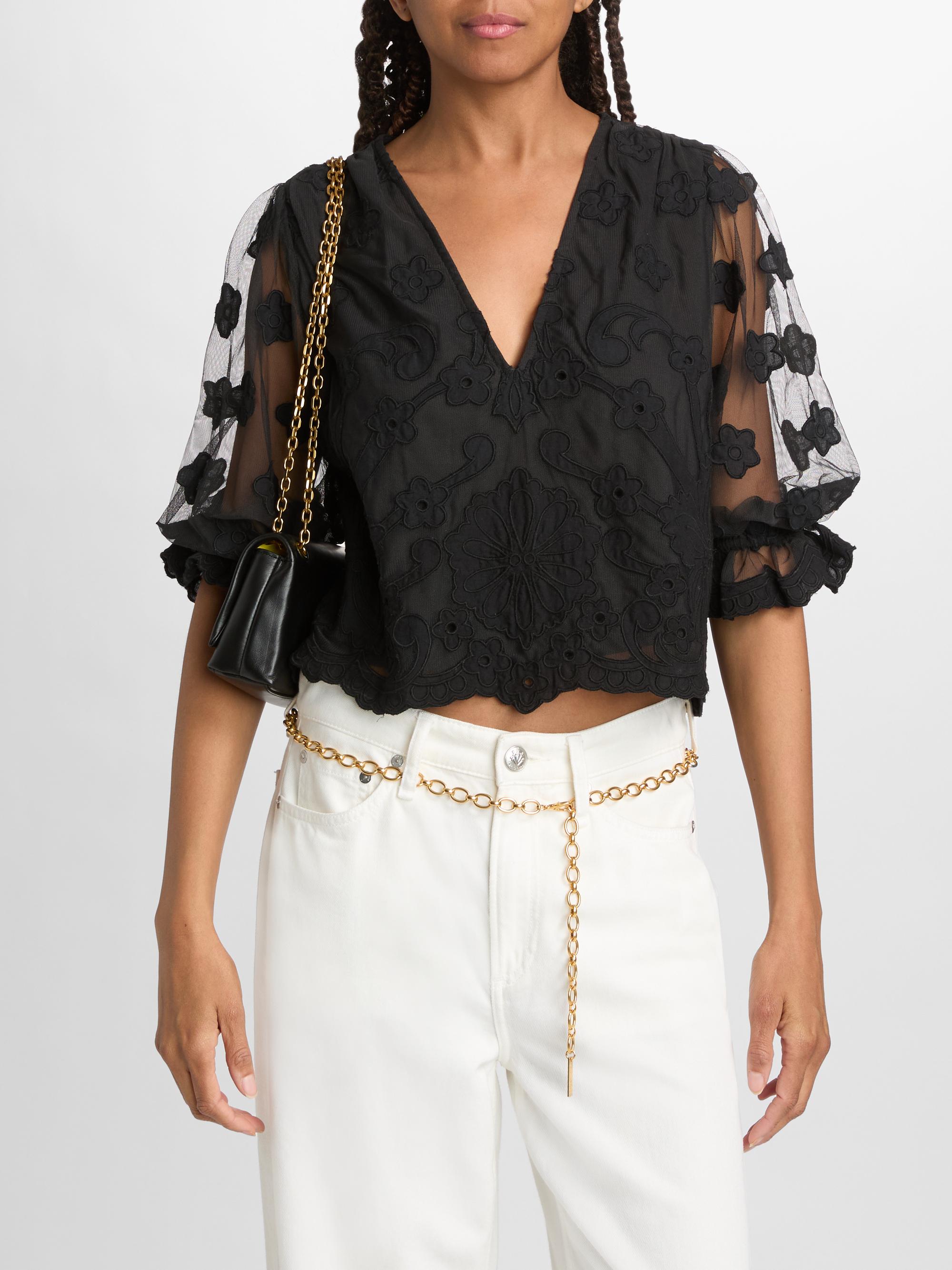 Ramy Brook Women's Esmeralda Embroidered Blouse - Black Embroidery | Thumbnail 3