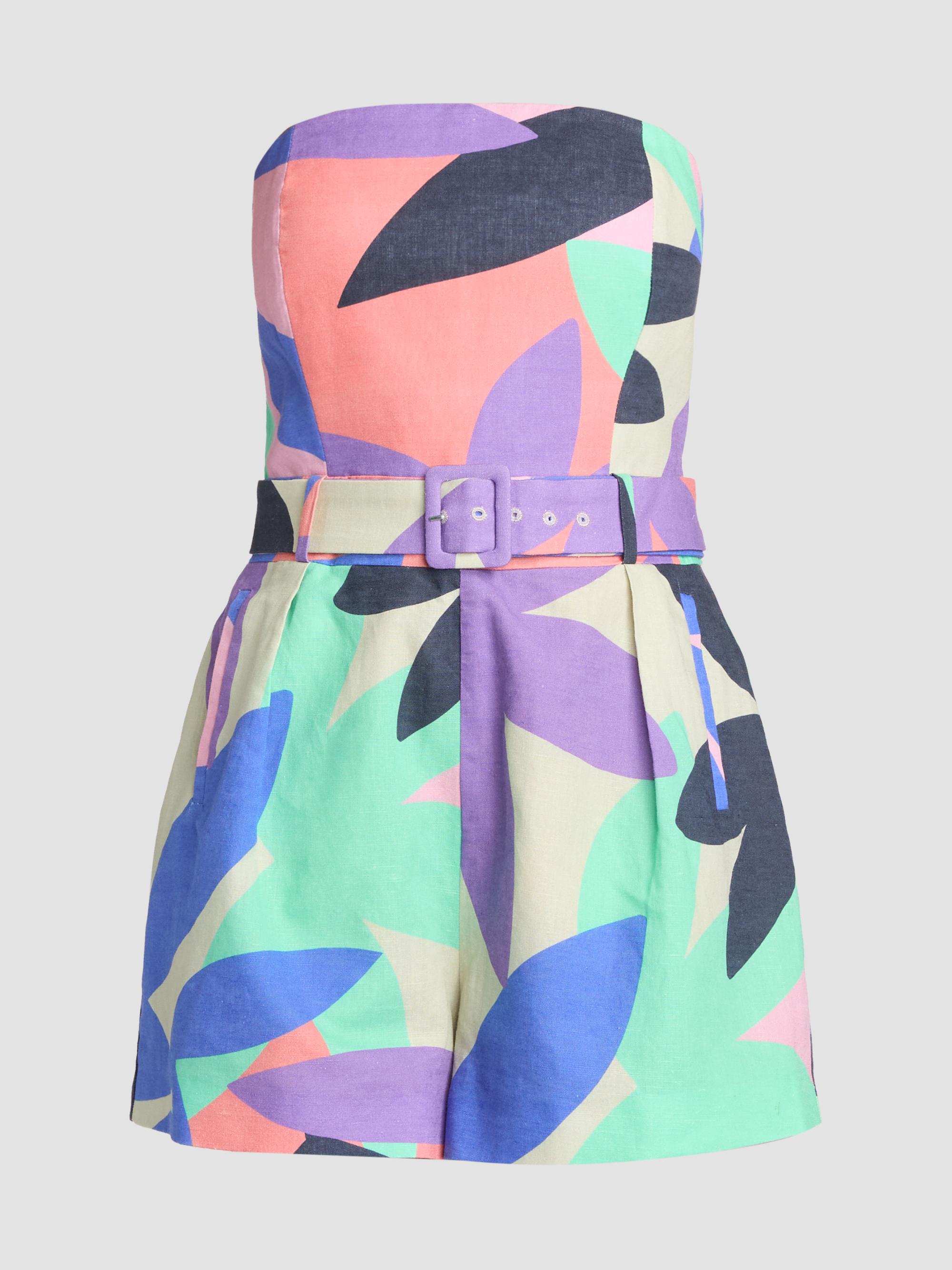 Ramy Brook Isobel Abstract Linen-Cotton Strapless Romper | Saks