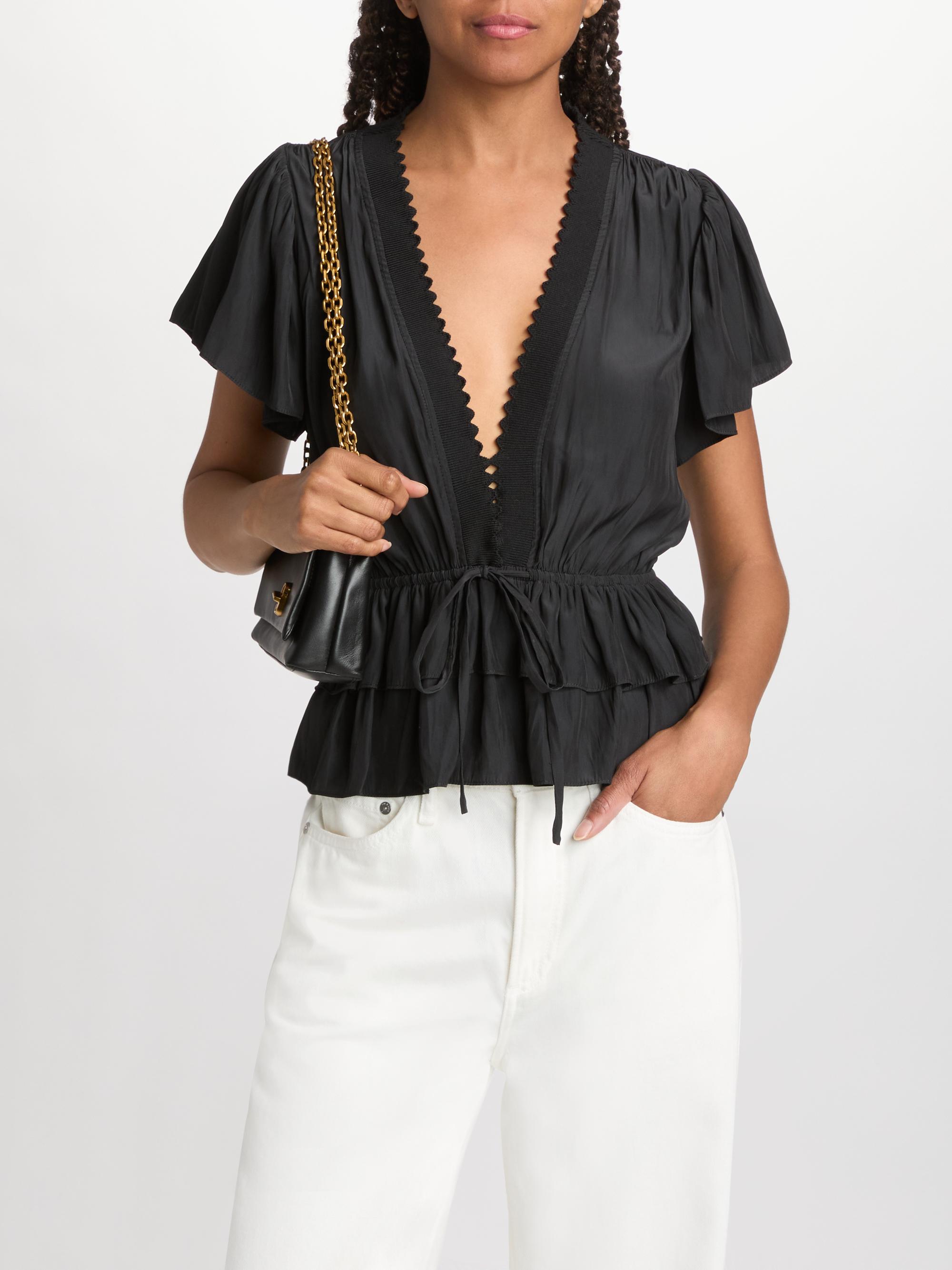 Ramy Brook Women's Emberly Chiffon Tiered Blouse - Black | Thumbnail 3