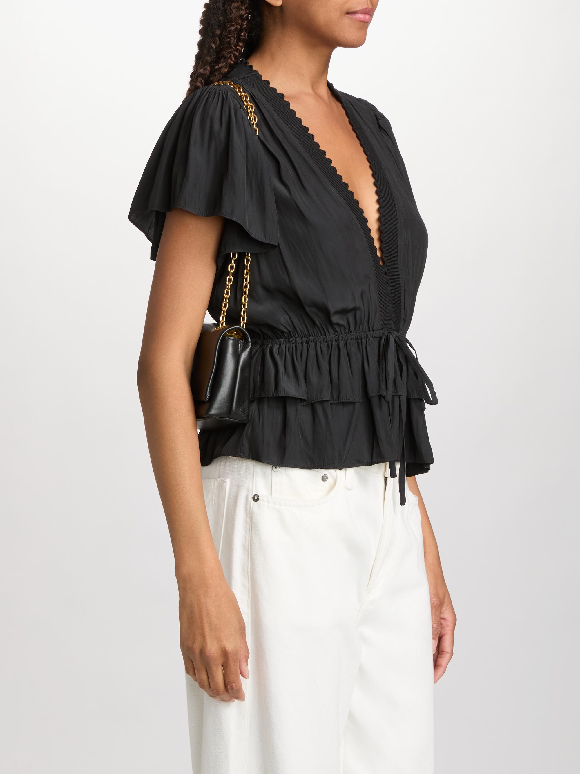 Ramy Brook Women's Emberly Chiffon Tiered Blouse - Black | Thumbnail 4