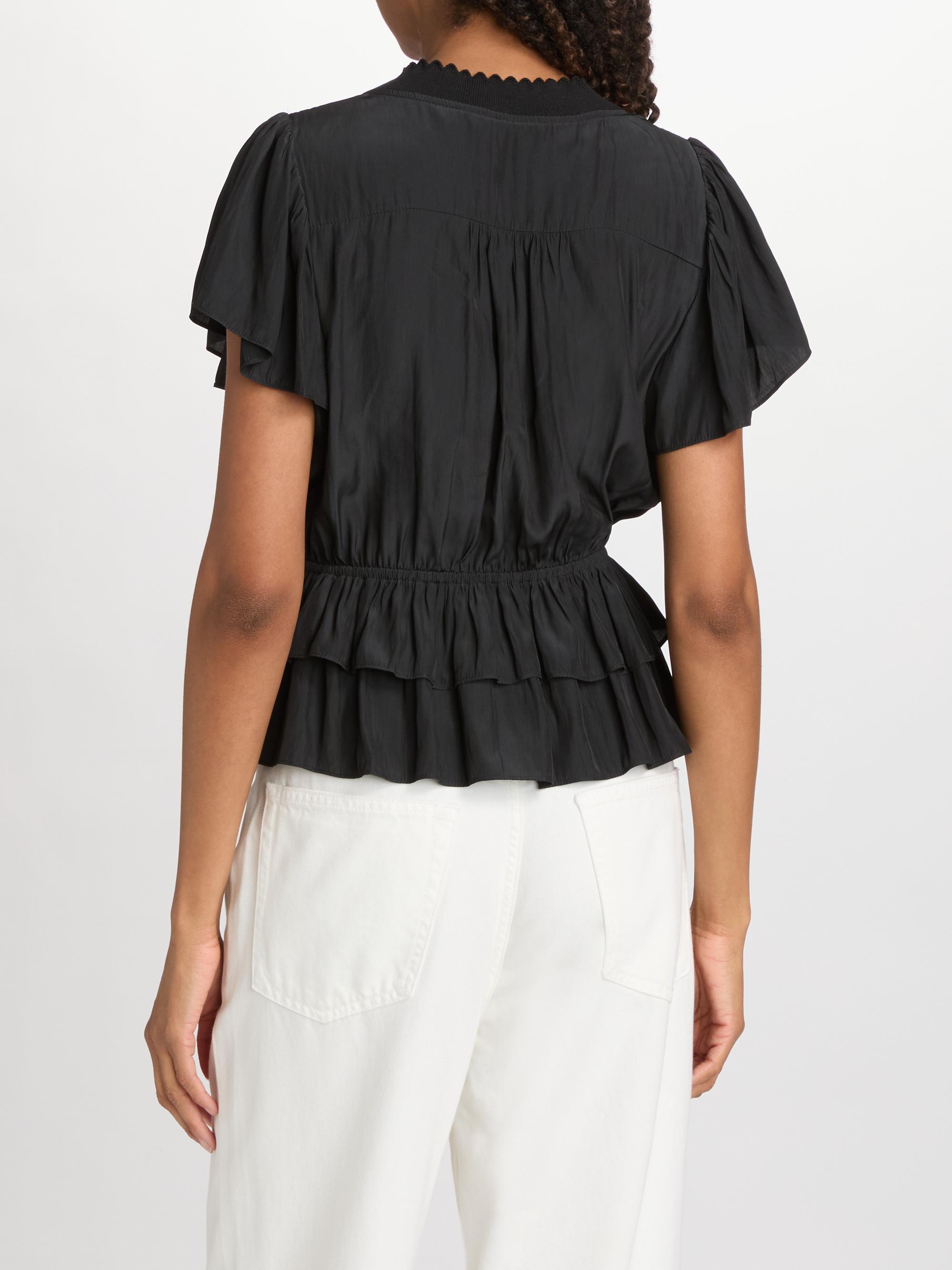 Ramy Brook Women's Emberly Chiffon Tiered Blouse - Black | Thumbnail 5