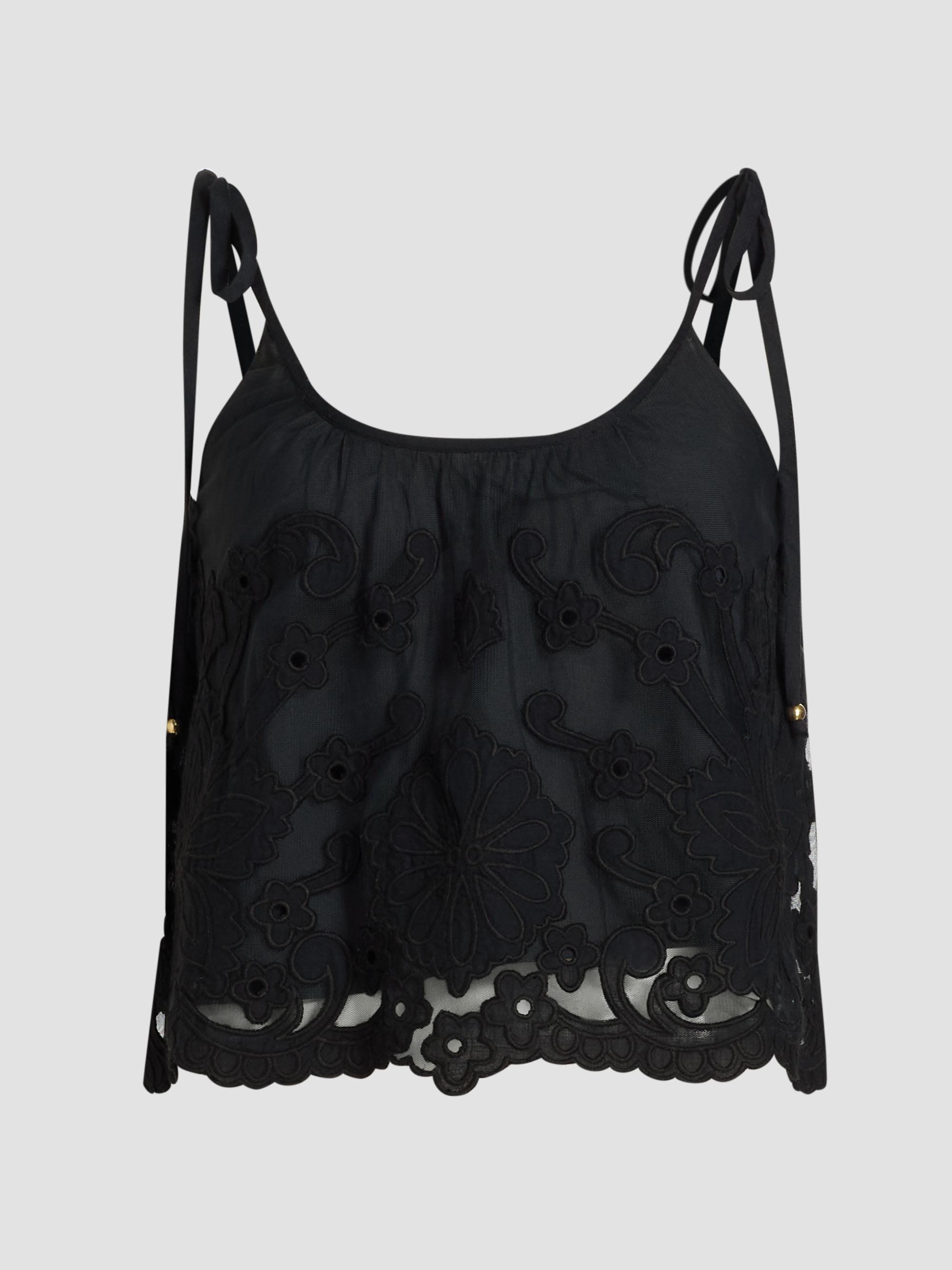Ramy Brook Women's Elsie Embroidered Crop Top - Black Embroidery
