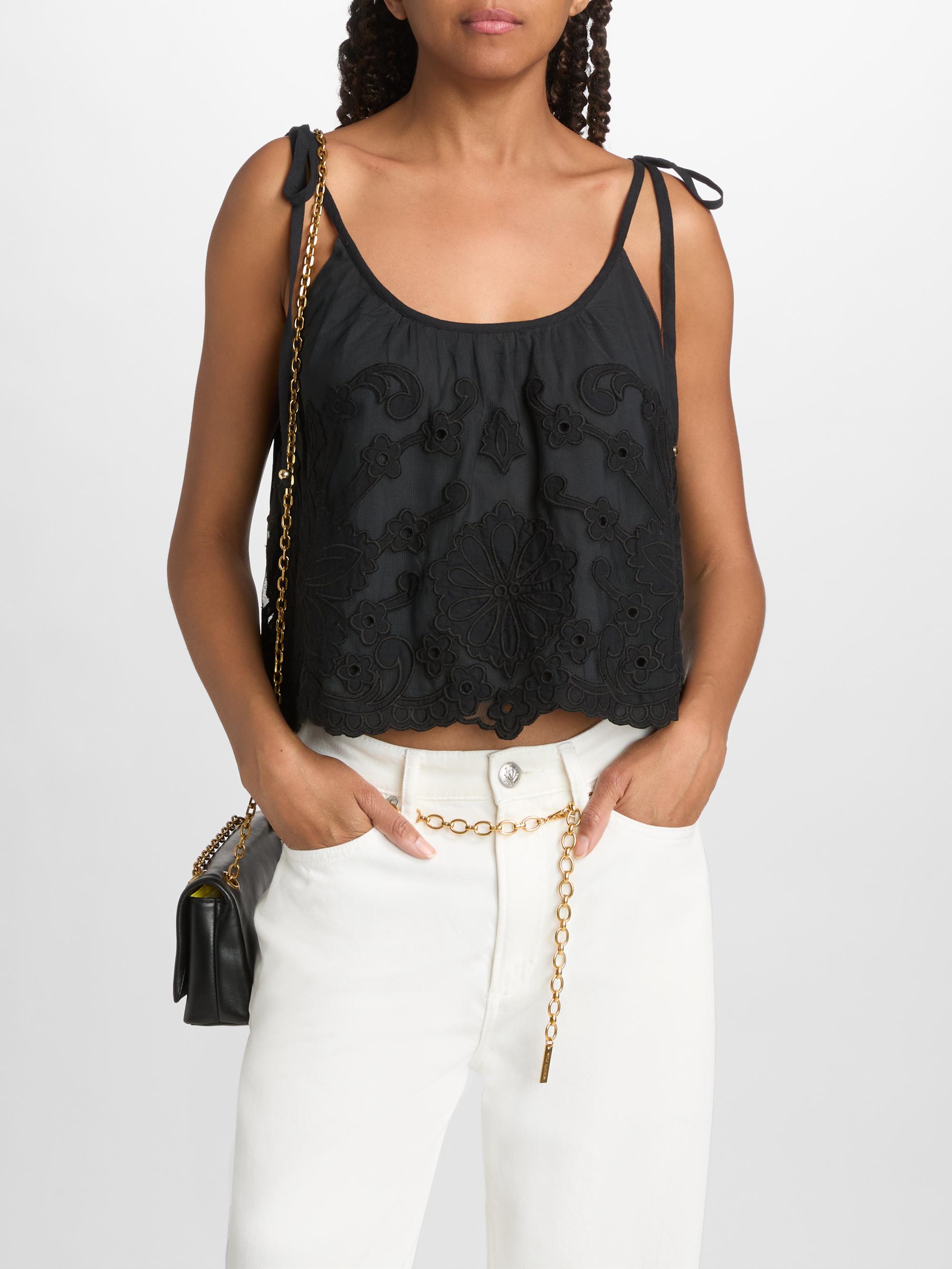 Ramy Brook Women's Elsie Embroidered Crop Top - Black Embroidery | Thumbnail 3