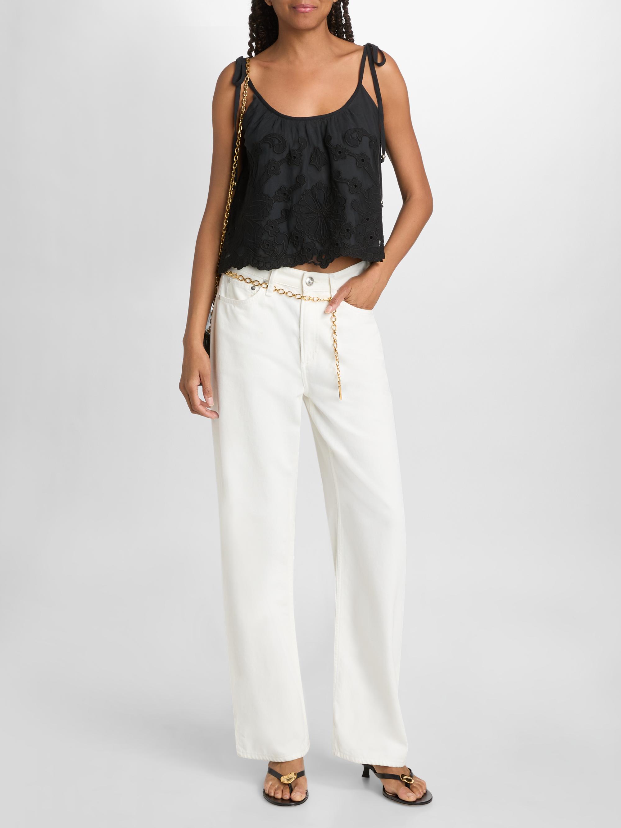 Ramy Brook Women's Elsie Embroidered Crop Top - Black Embroidery | Thumbnail 2