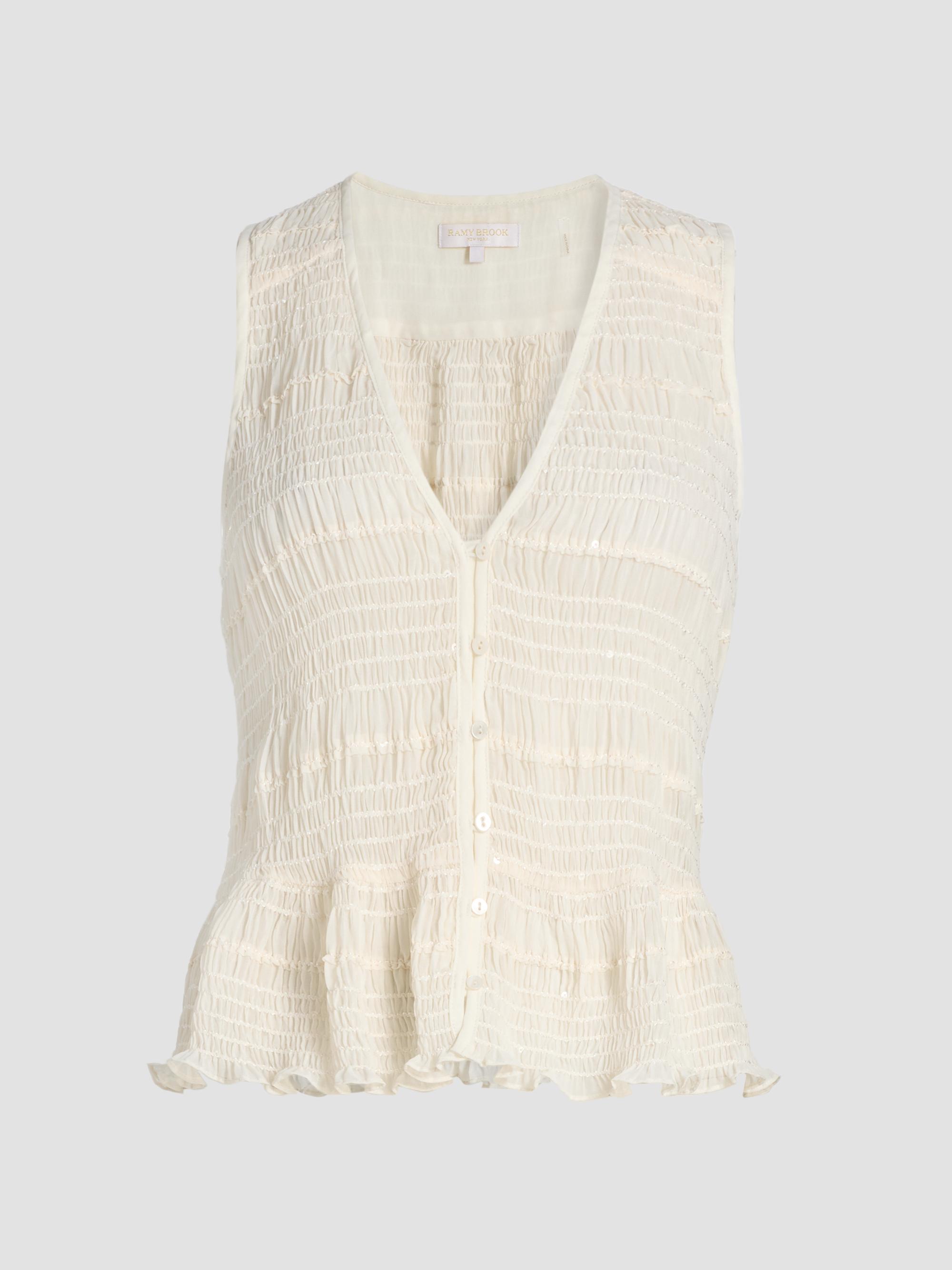 Ramy Brook Women's Elise Sequined Smocked Top - Bone Chiffon | Thumbnail 8