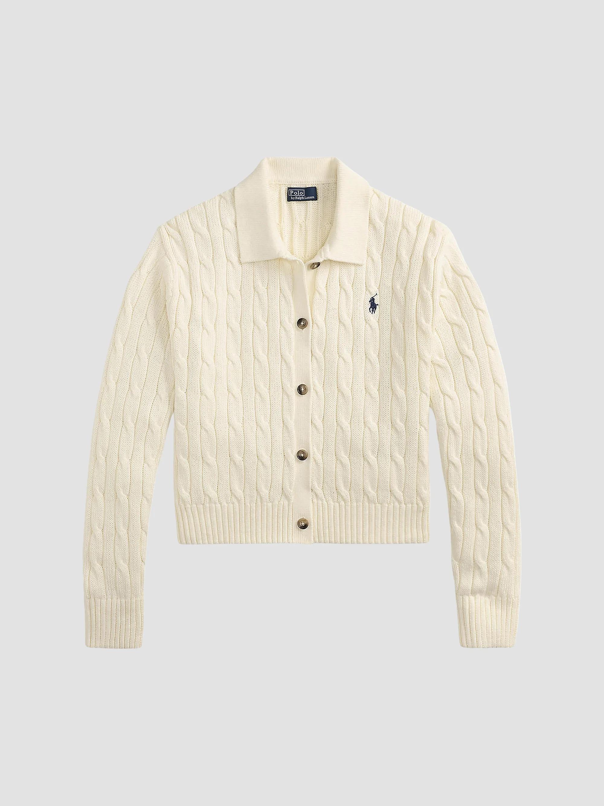 Polo Ralph Lauren Cable-Knit Stretch-Cotton Crop Cardigan | Saks