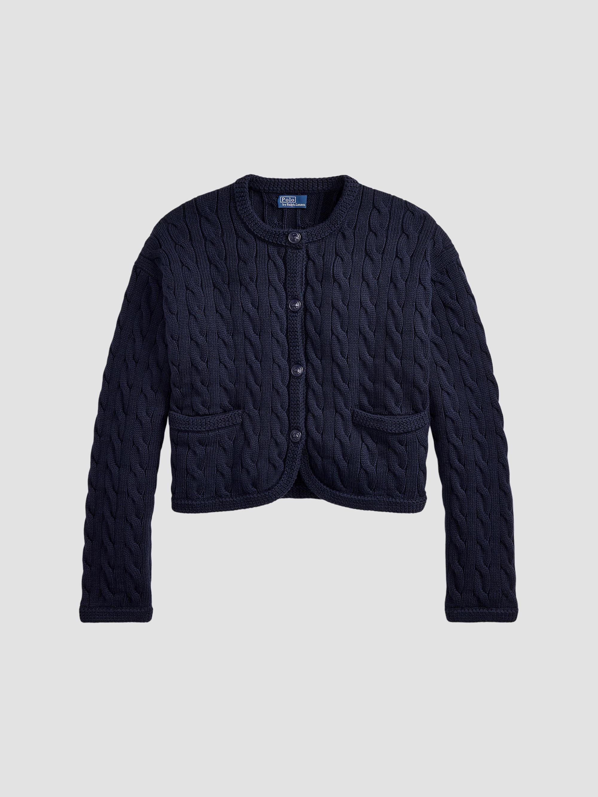 Polo Ralph Lauren Cable-Knit Stretch-Cotton Crop Cardigan | Saks