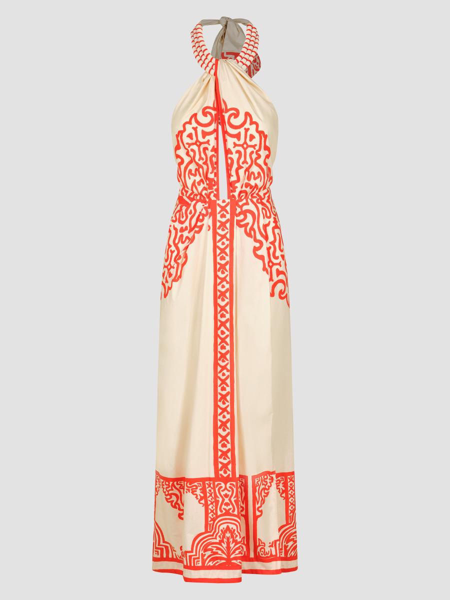 Johanna Ortiz Women's Sunset Script Halter Maxi Dress In Ecru Orange