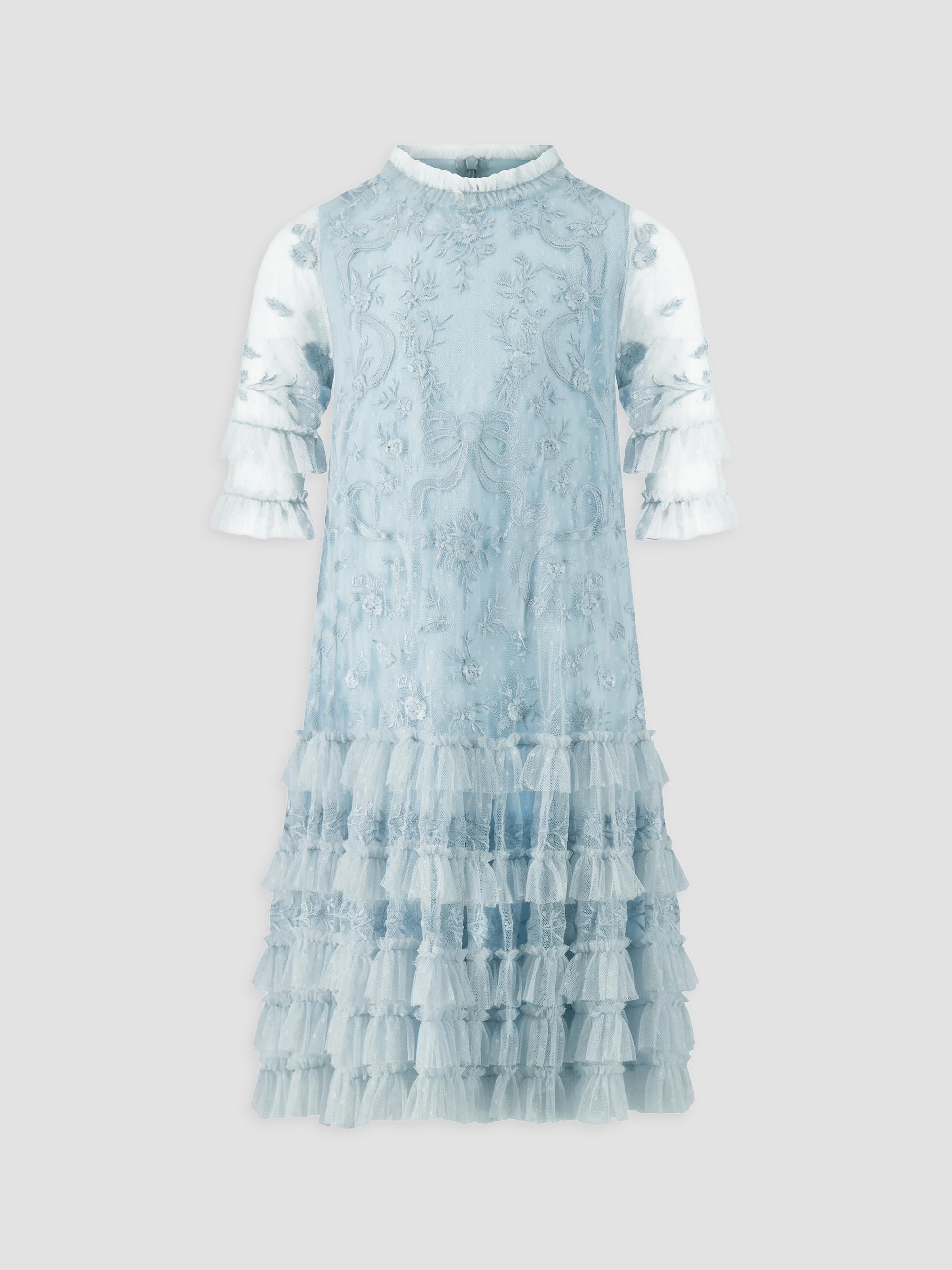 Mac Duggal Little Girl's & Girl's Embroidered Ruffle-Trimmed Dress - Powder Blue