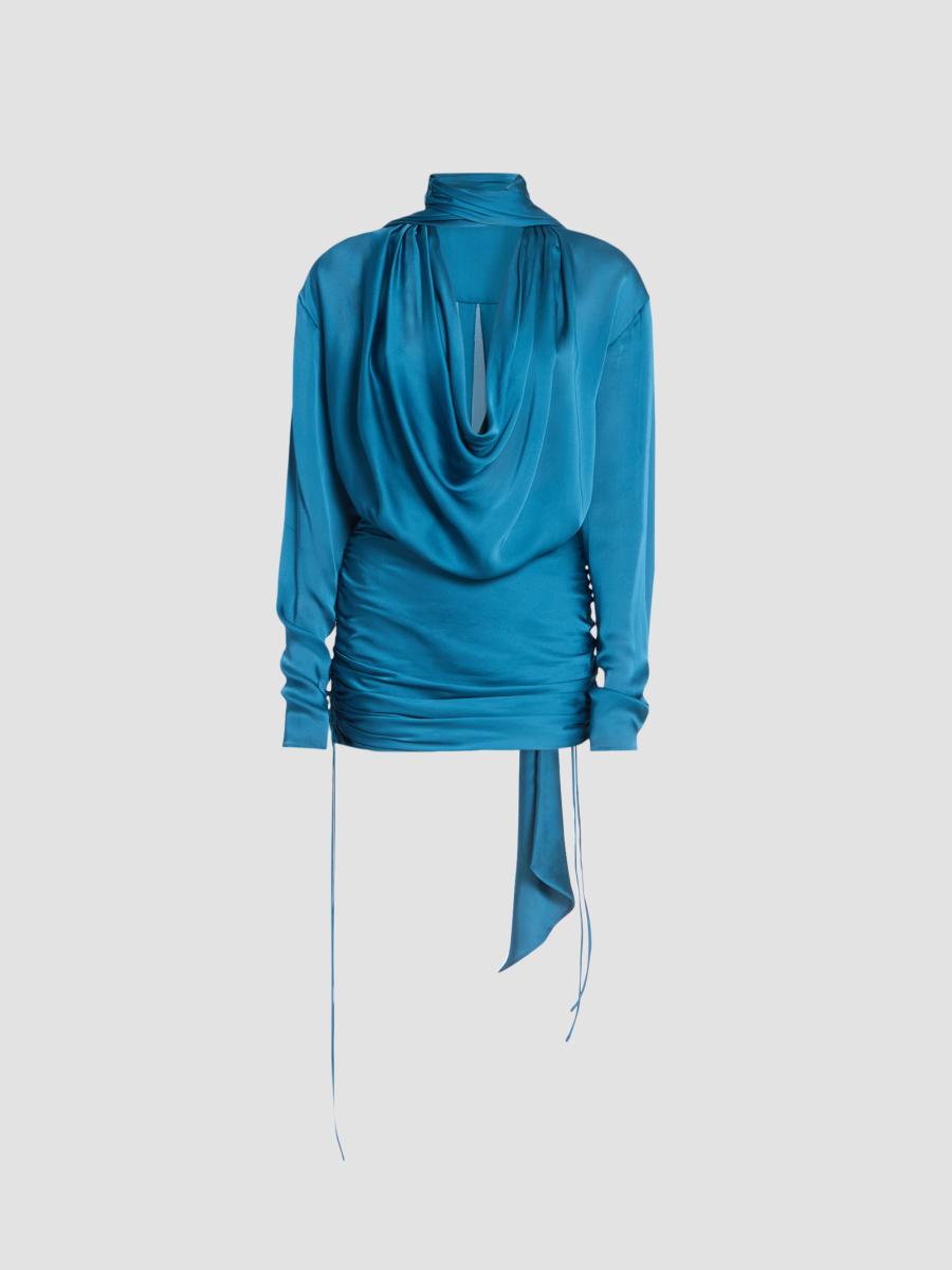 Balmain Women's Draped Silk Charmeuse Mini Dress In Blue Malachite