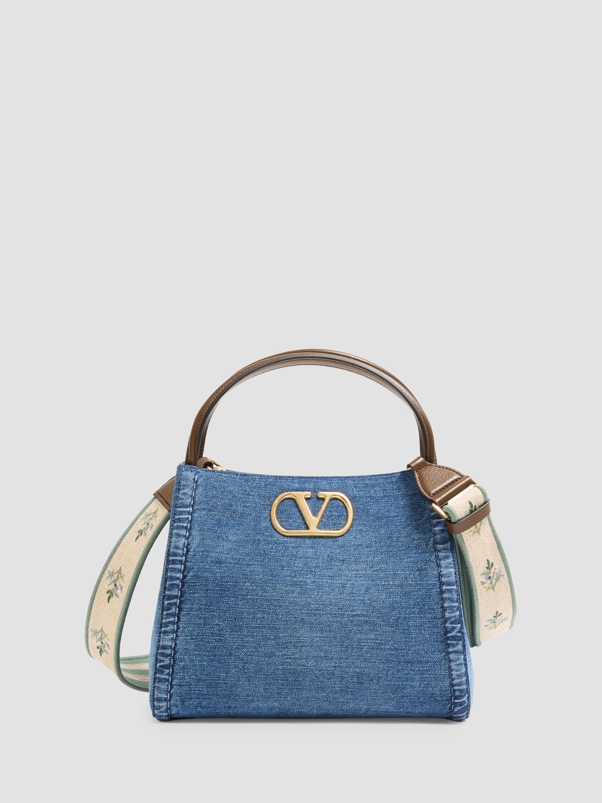 Valentino Garavani Women's Alltime  Top Handle Bag in Denim with Embroidered Strap - Denim - Women's Bags