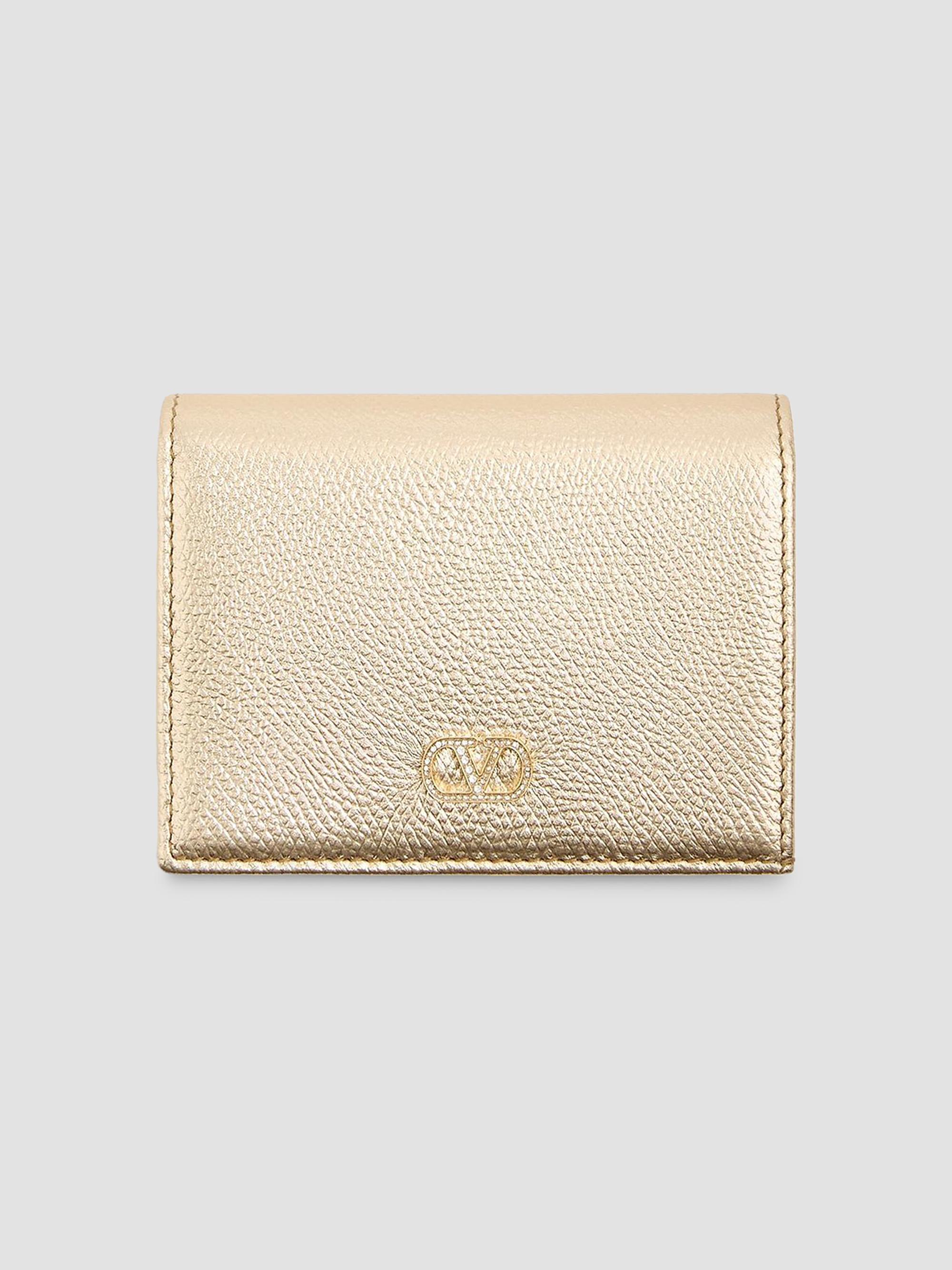 Valentino Garavani Women's VLogo Signature Wallet in Laminated Grainy Calfskin with Jewel Logo - Gold Crystal | Thumbnail 6