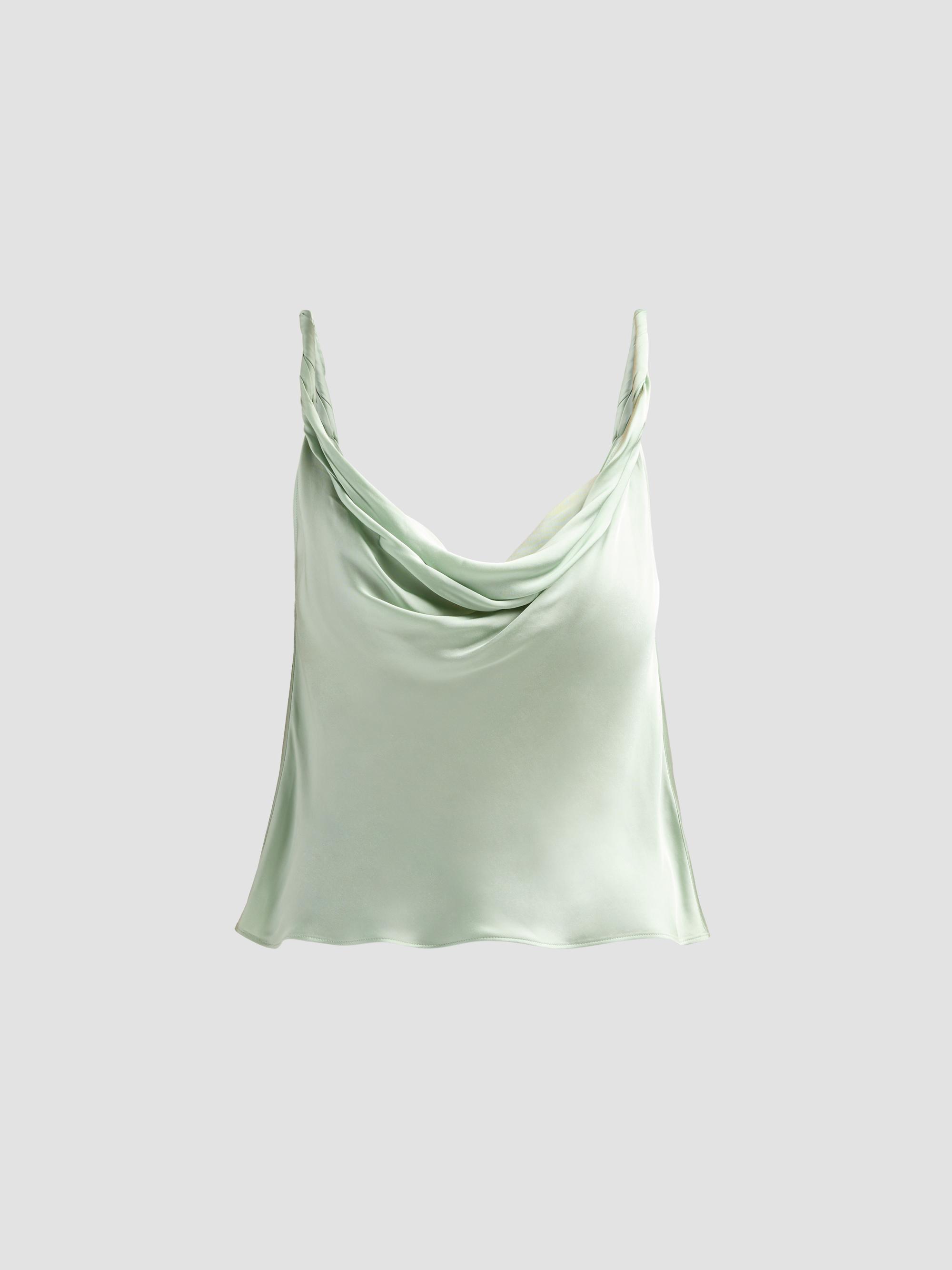 ALICE + OLIVIA Women's Monique Cowlneck Satin Tank - Green Lily